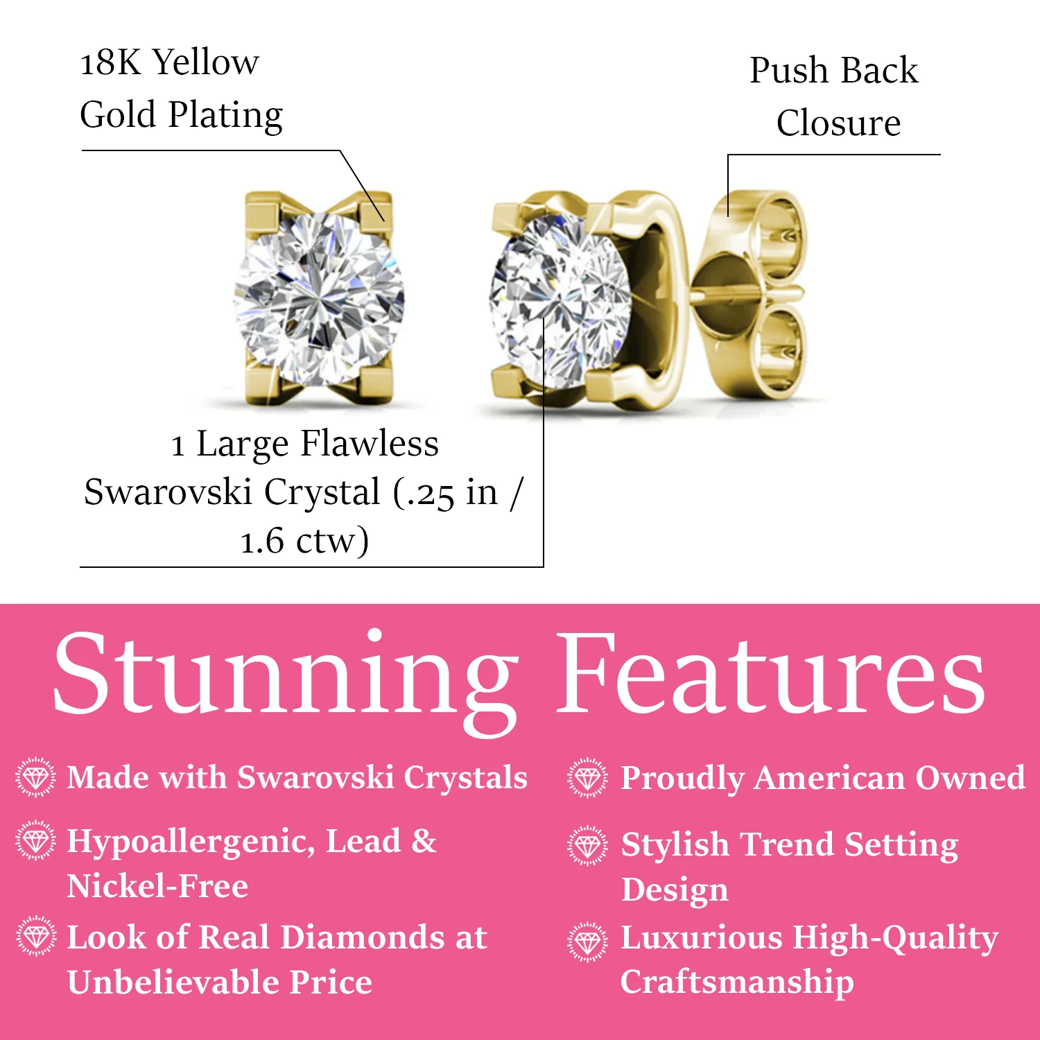 Clara 18k Gold Plated Stud Earrings with Solitaire Round Cut Swarovski Crystal — Final Sale - Image 13
