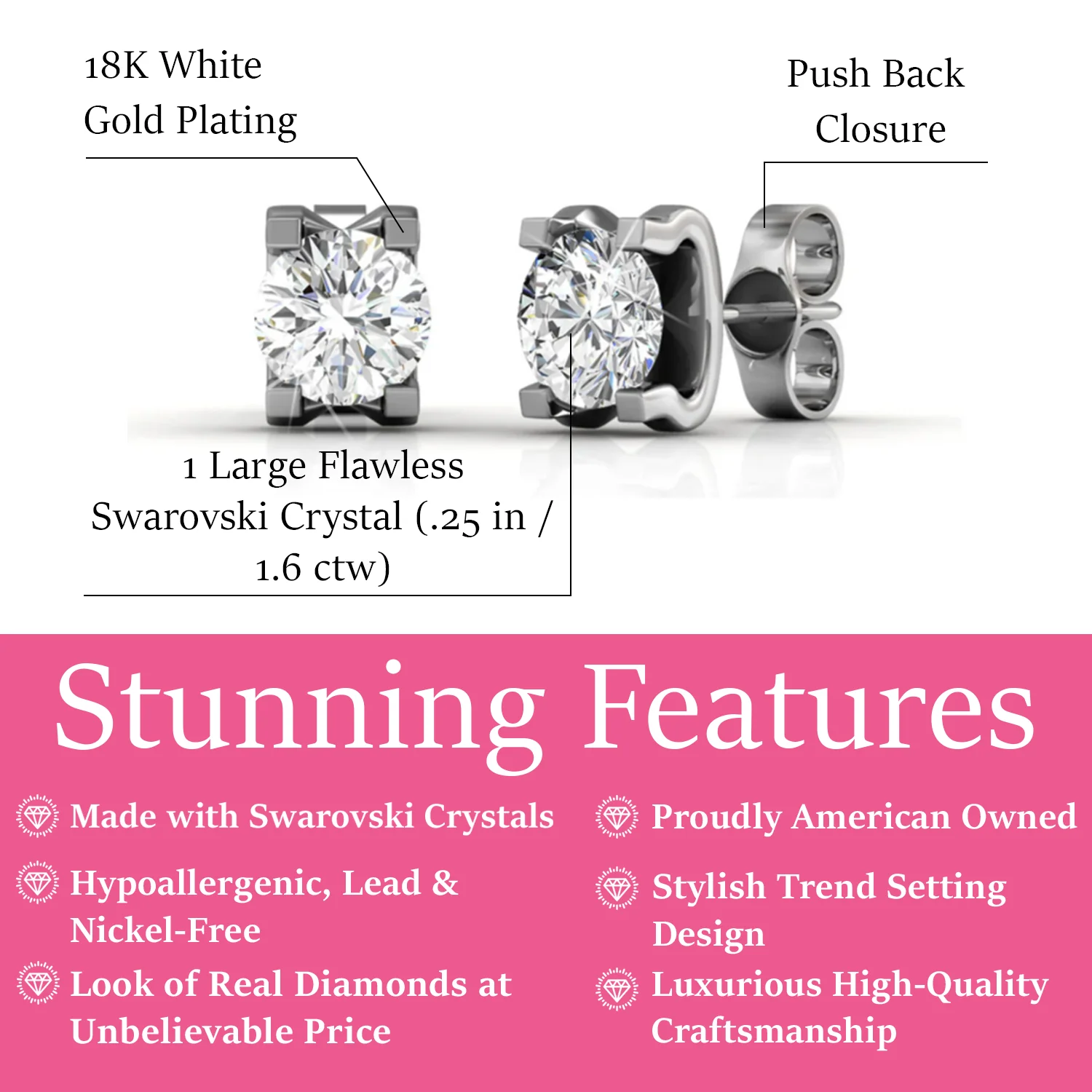 Clara 18k Gold Plated Stud Earrings with Solitaire Round Cut Swarovski Crystal — Final Sale - Image 3