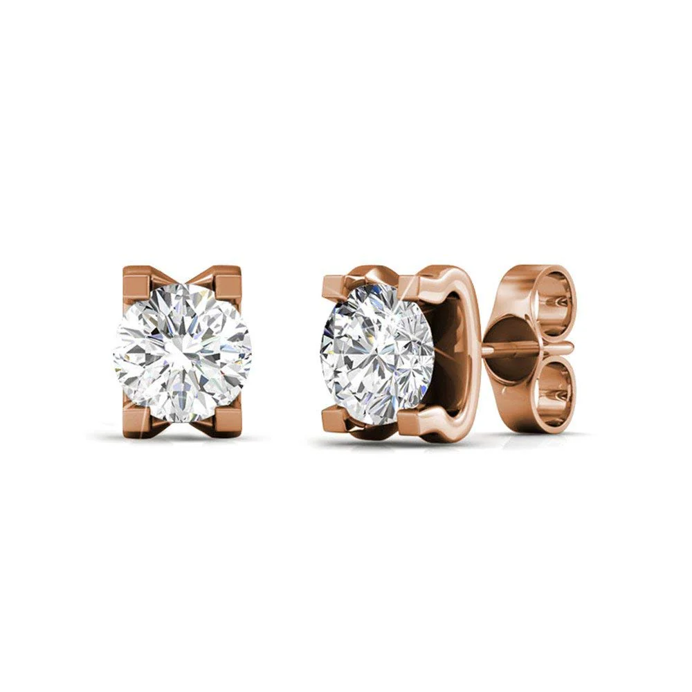 Clara 18k Gold Plated Stud Earrings with Solitaire Round Cut Swarovski Crystal — Final Sale - Image 8