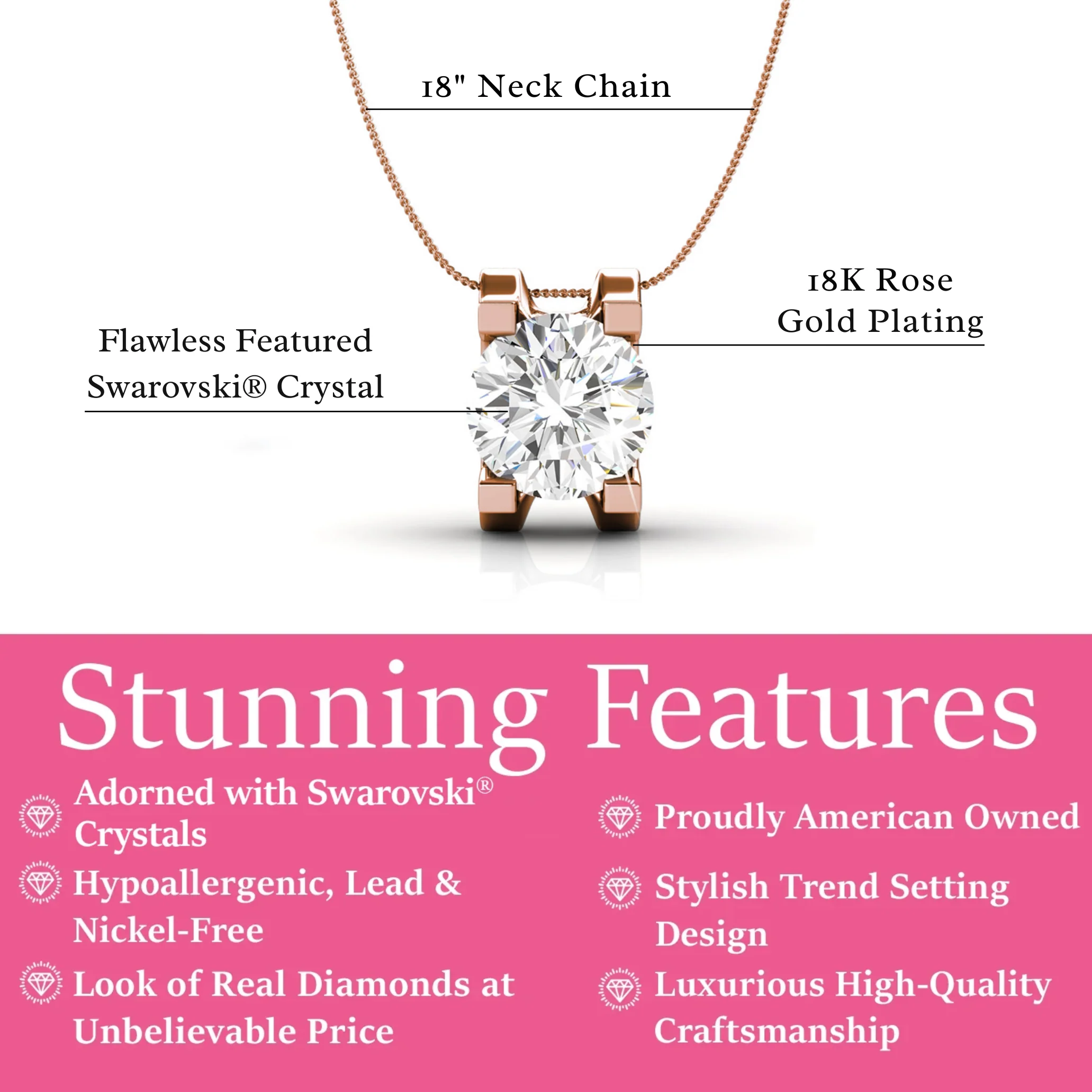 Clara 18k White Gold Plated Pendant Necklace with Solitaire Round Cut Swarovski Crystal - Image 10