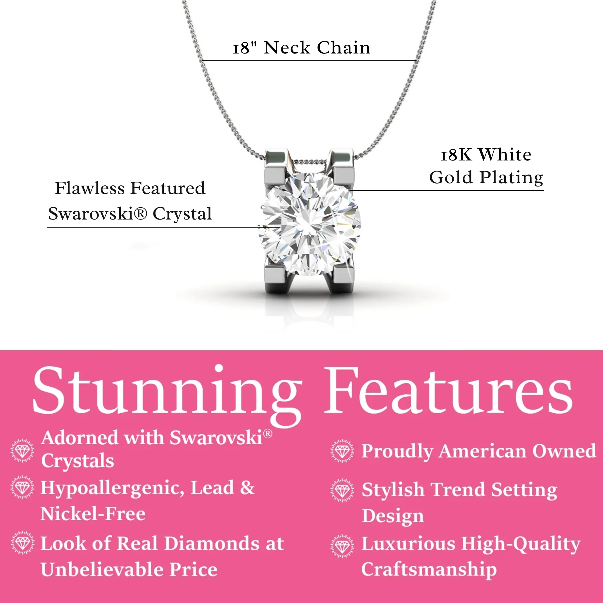 Clara 18k White Gold Plated Pendant Necklace with Solitaire Round Cut Swarovski Crystal - Image 3