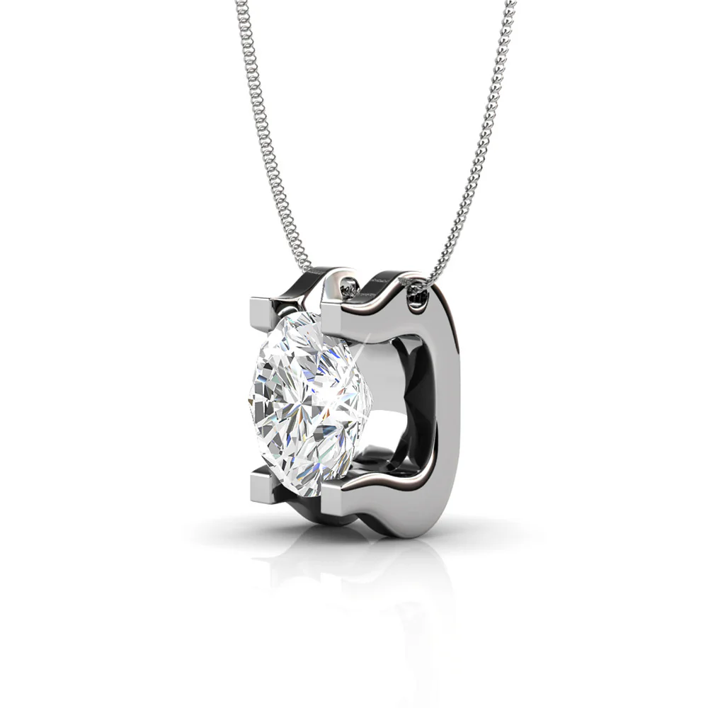 Clara 18k White Gold Plated Pendant Necklace with Solitaire Round Cut Swarovski Crystal - Image 6