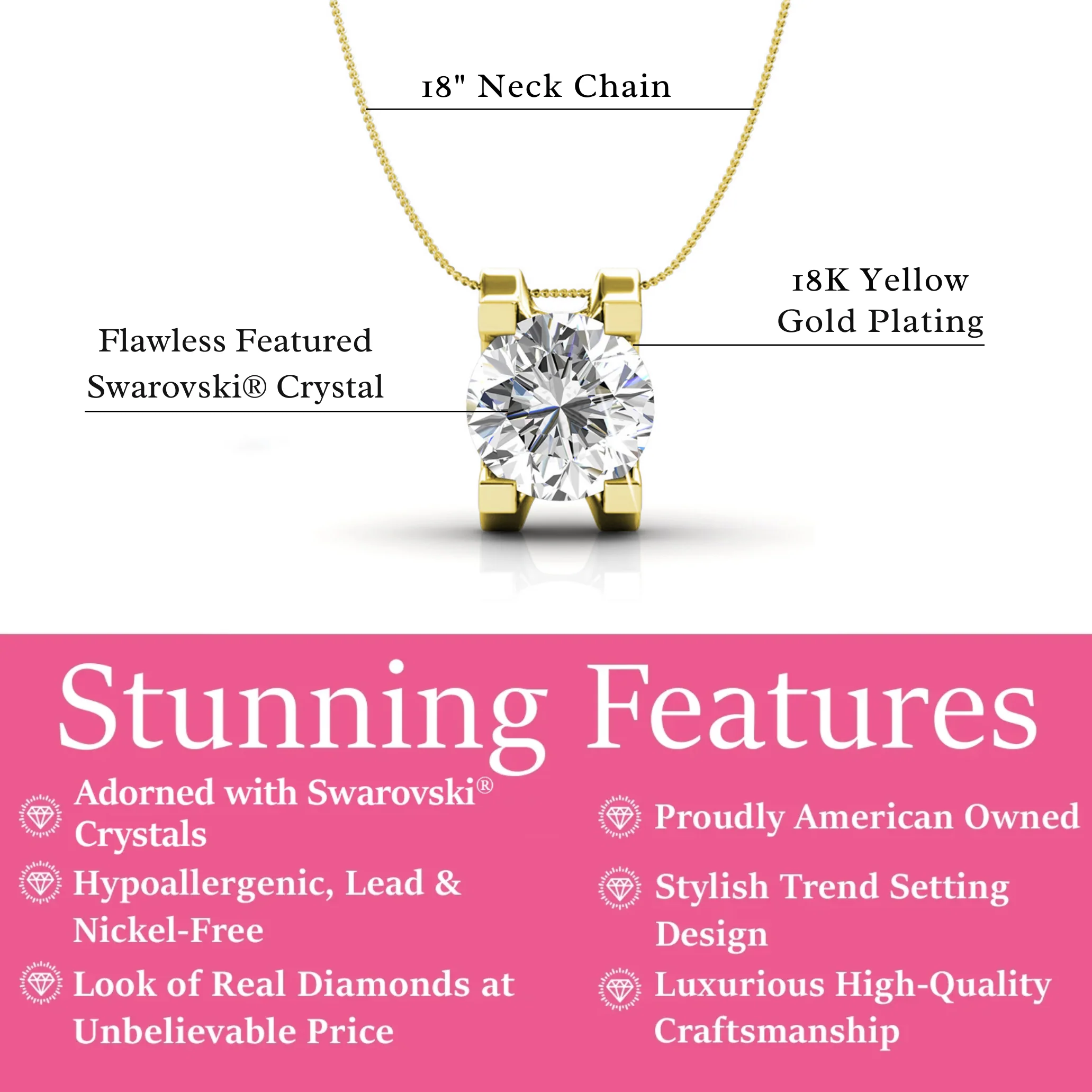 Clara 18k White Gold Plated Pendant Necklace with Solitaire Round Cut Swarovski Crystal - Image 8