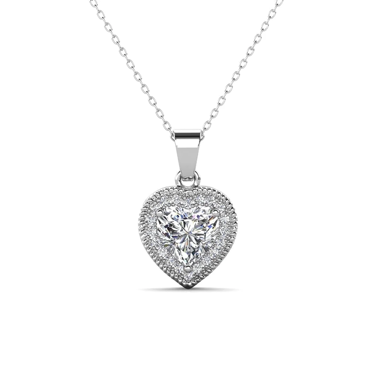 Coraline 18k White Gold Plated Heart Stud Earrings and Necklace Jewelry Set with Simulated Diamond Crystals - Image 9