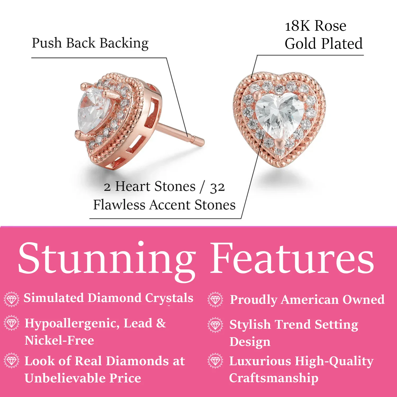 Coraline 18k White Gold Plated Silver Heart Stud Earrings with Simulated Diamond Crystals - Image 16
