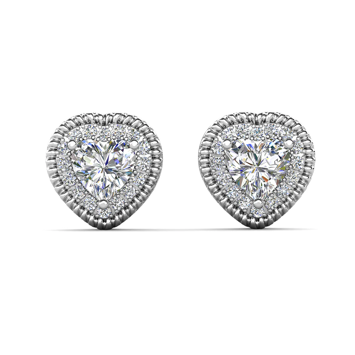 Coraline 18k White Gold Plated Silver Heart Stud Earrings with Simulated Diamond Crystals - Image 7