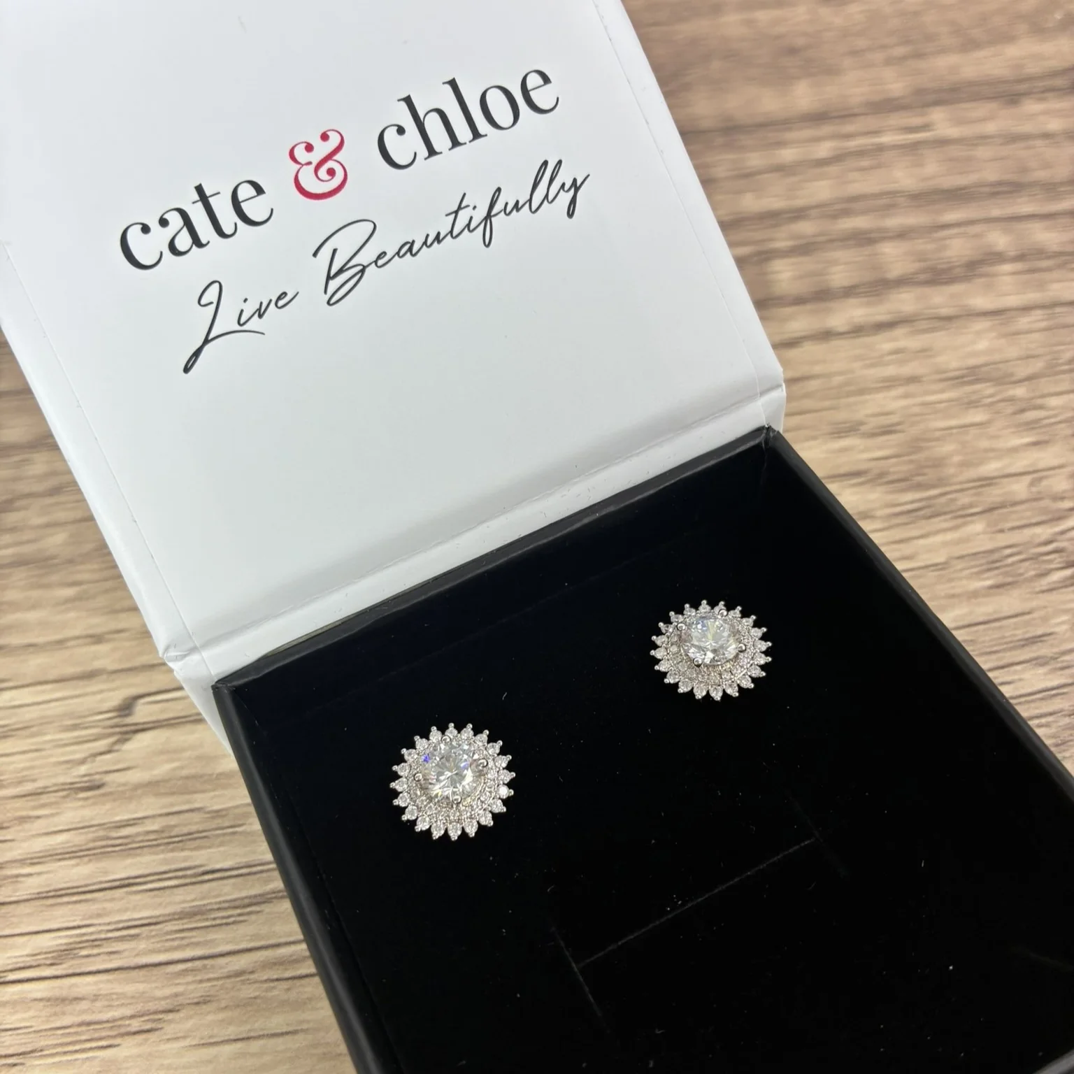 Cordelia 18k White Gold Necklace and Stud Earrings Jewelry Set with Simulated Diamond Crystals - Image 6