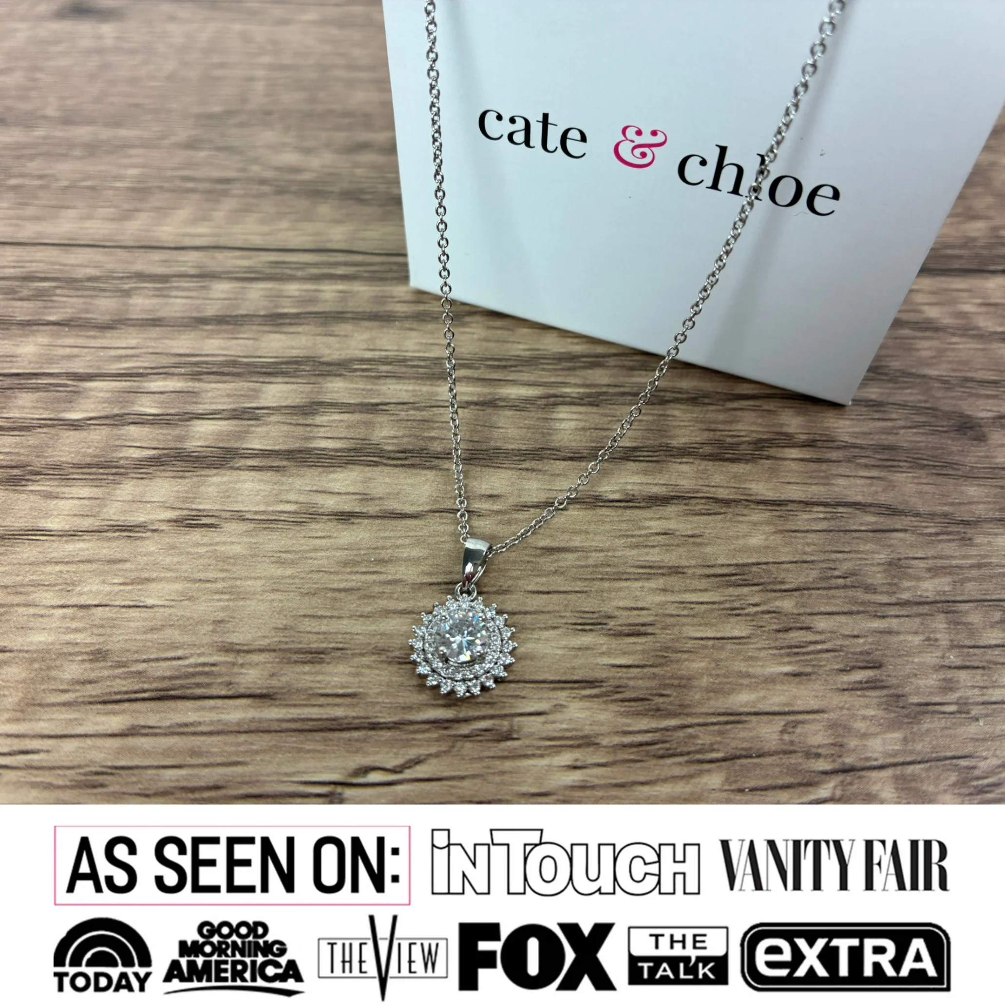 Cordelia 18k White Gold Plated Silver Pendant Necklace with Simulated Diamond Crystals - Image 2
