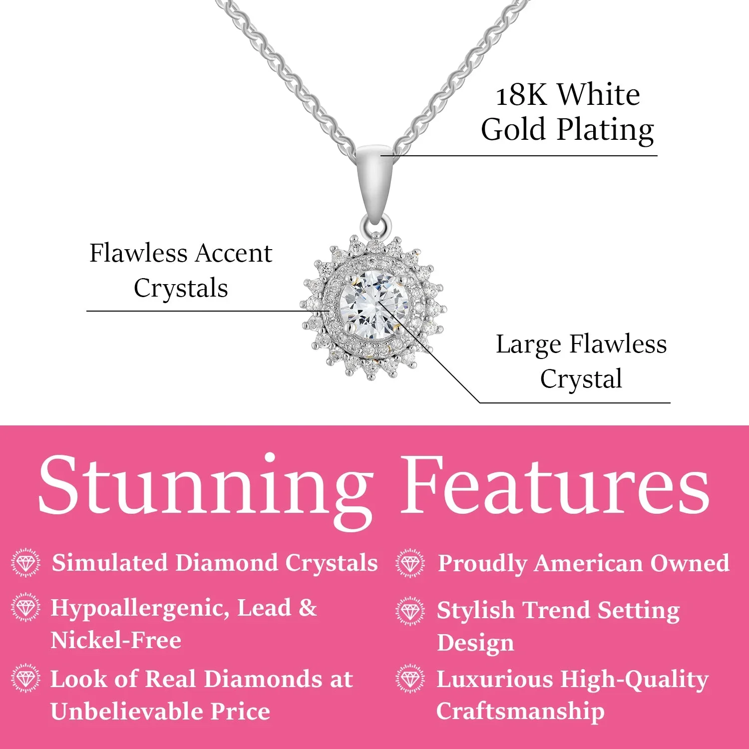 Cordelia 18k White Gold Plated Silver Pendant Necklace with Simulated Diamond Crystals - Image 3