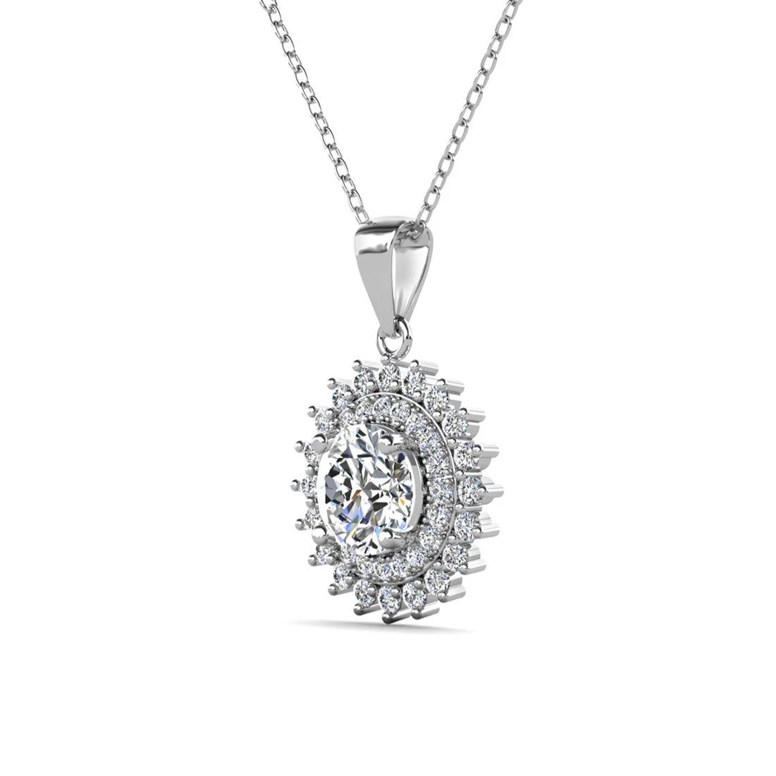 Cordelia 18k White Gold Plated Silver Pendant Necklace with Simulated Diamond Crystals - Image 6