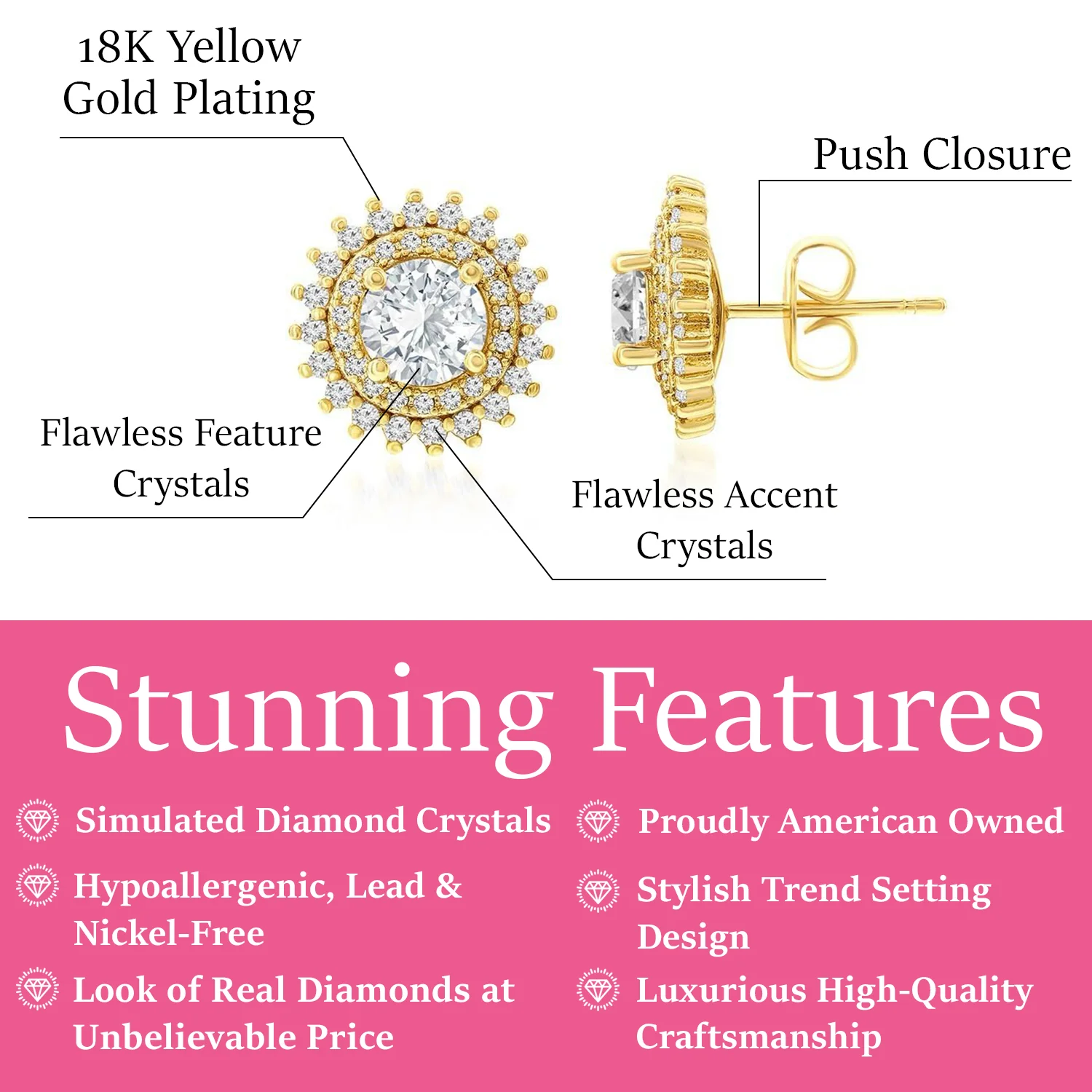 Cordelia 18k White Gold Plated Stud Earrings with Round Cut Simulated Diamond Crystals - Image 11