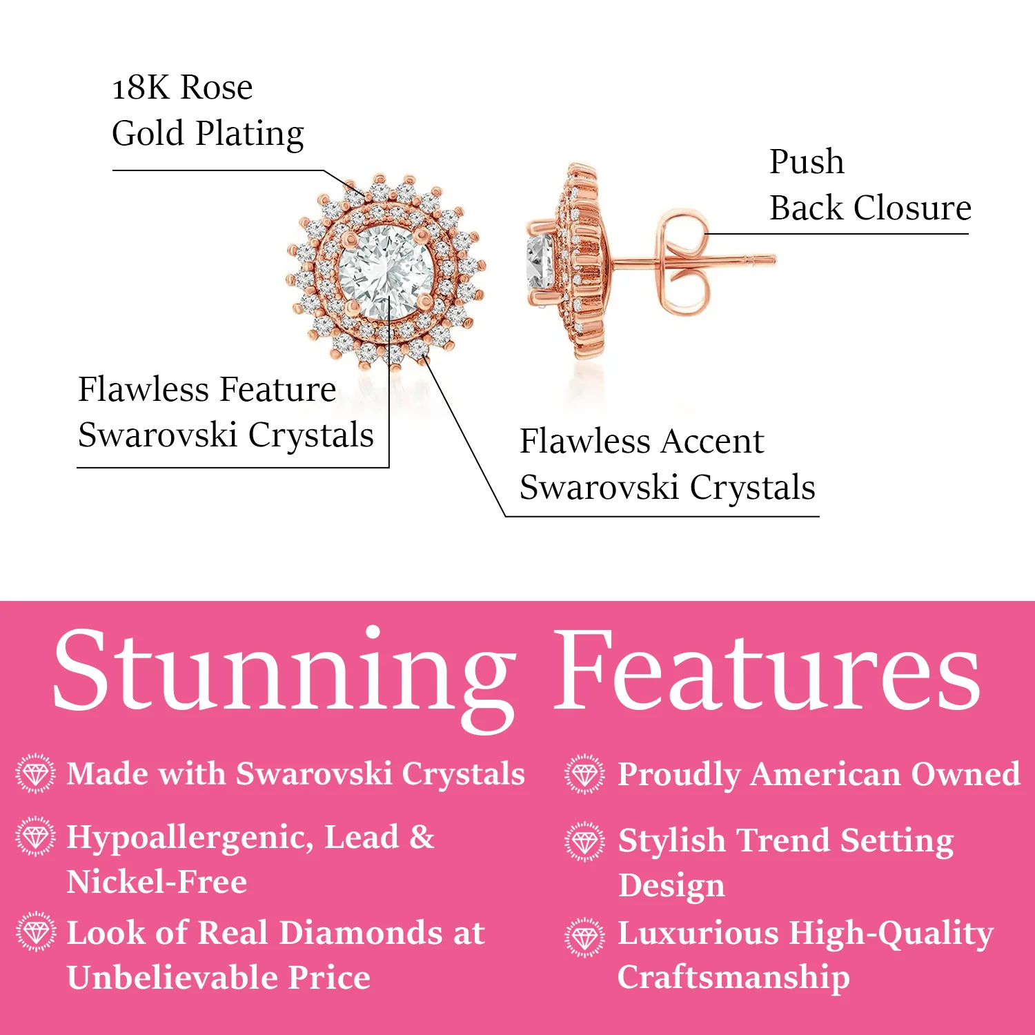 Cordelia 18k White Gold Plated Stud Earrings with Round Cut Simulated Diamond Crystals - Image 16
