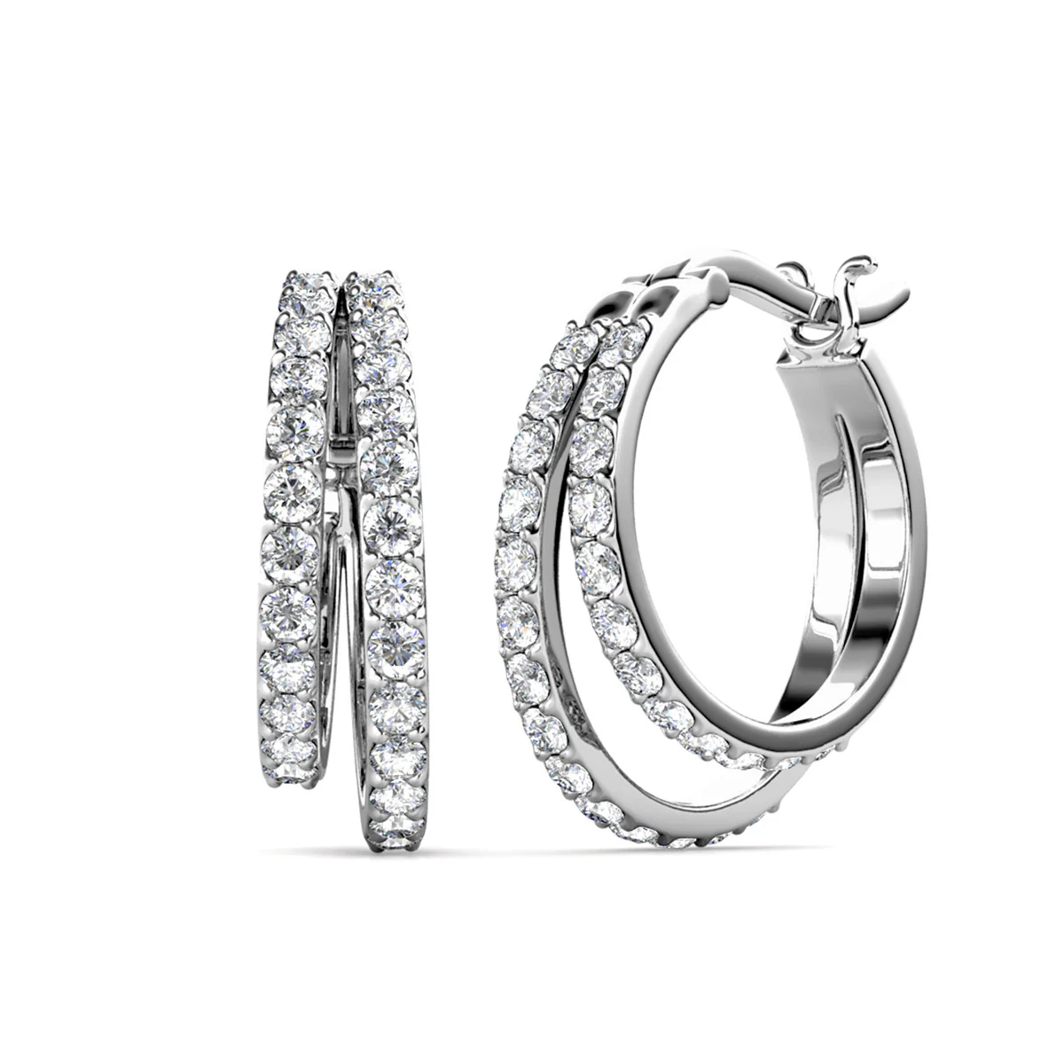 Corina 18k White Gold Plated 20mm Hoop Earrings with Swarovski Crystals (3 Pair Set) - Image 8