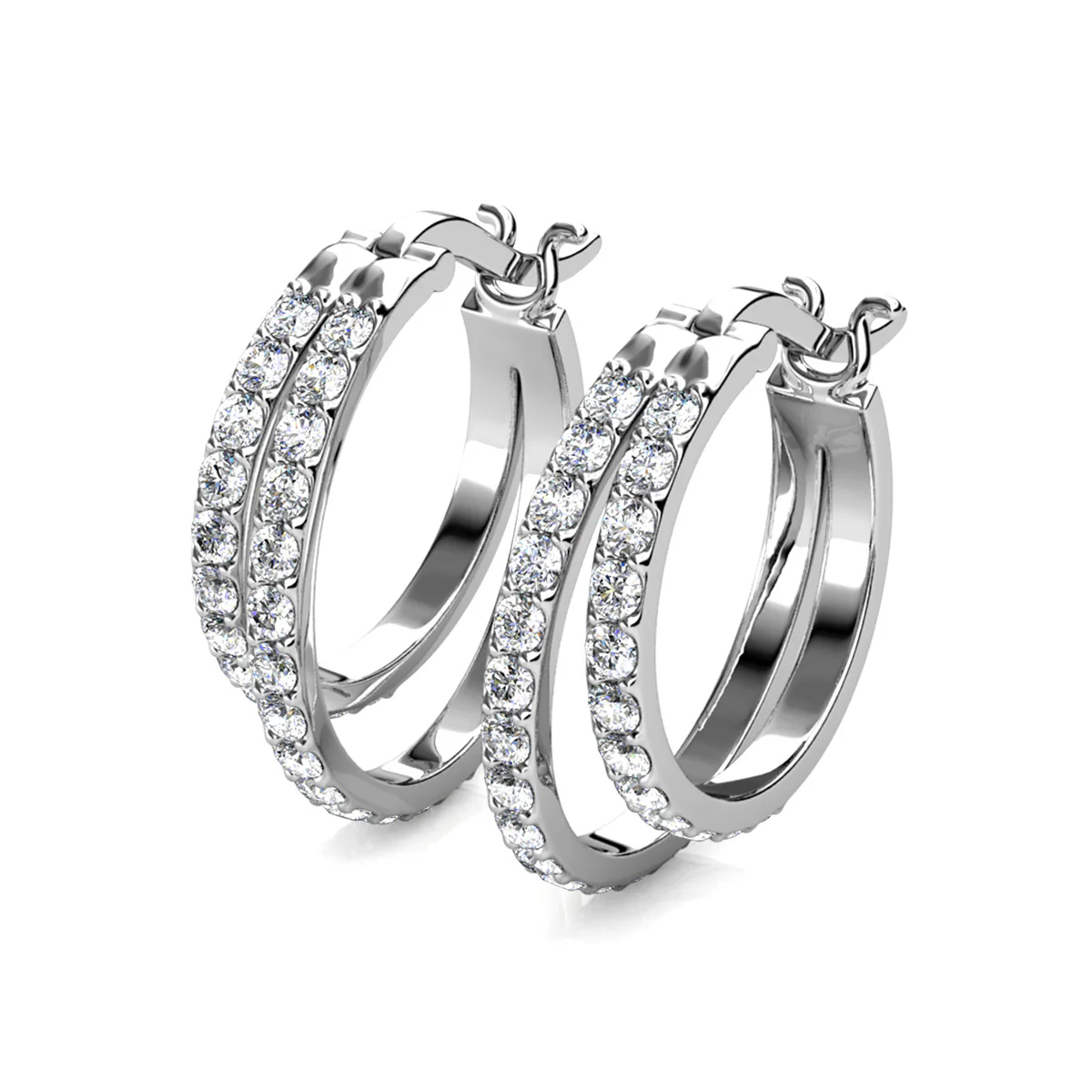 Corina 18k White Gold Plated 20mm Hoop Earrings with Swarovski Crystals - Image 8