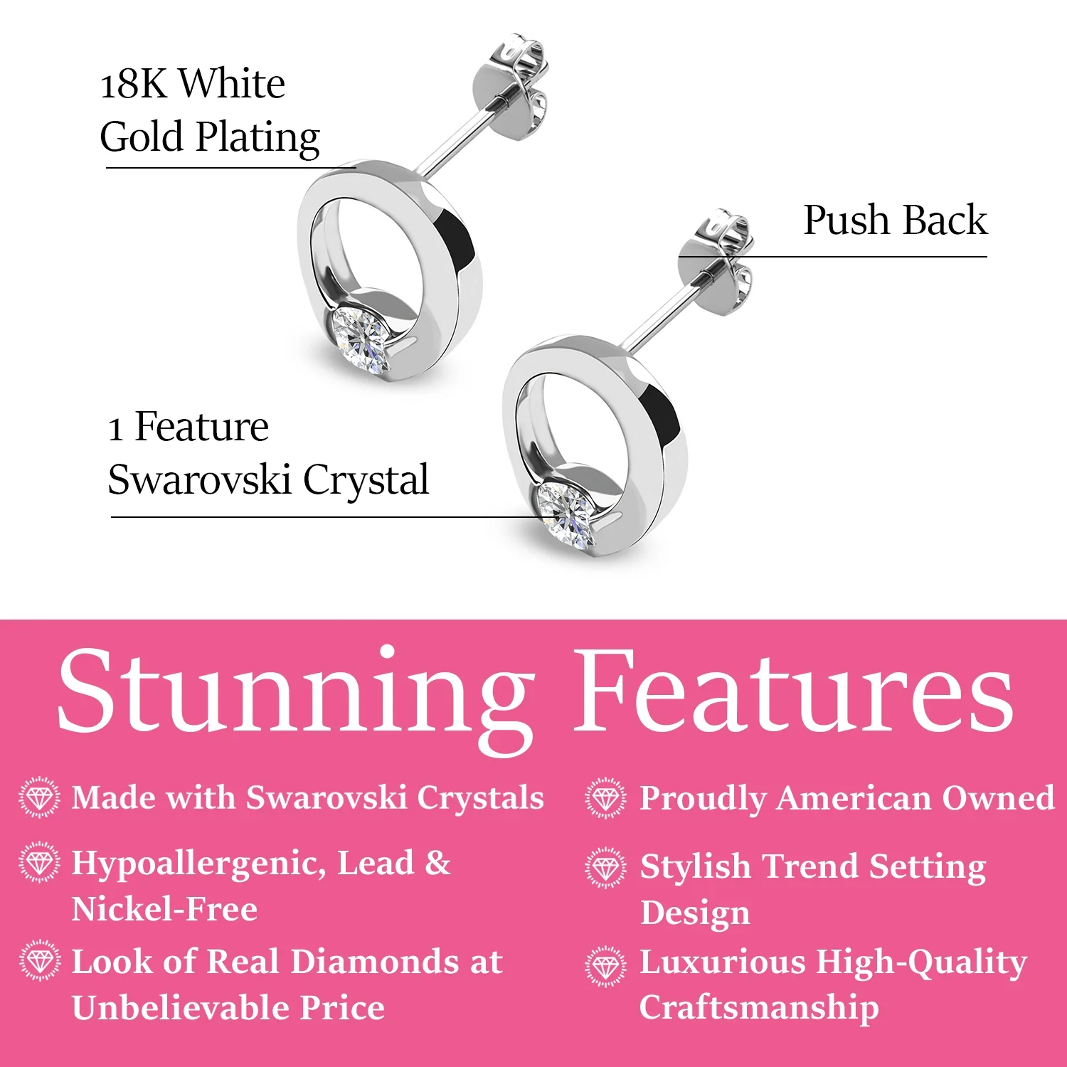 Dahlia 18k White Gold Plated 12mm Hoop Earrings with Swarovski Crystal - Image 3
