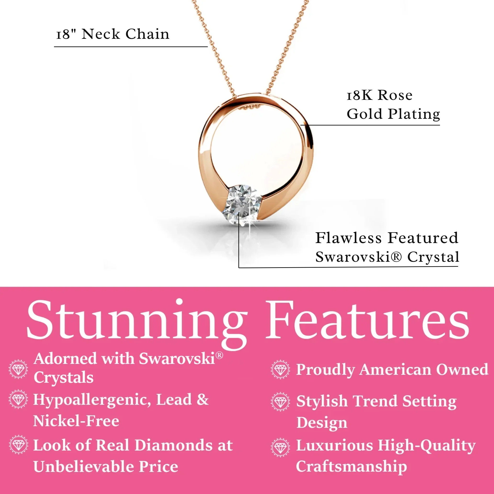 Dahlia 18k White Gold Plated 13mm Hoop Necklace with Swarovski Crystal - Image 12