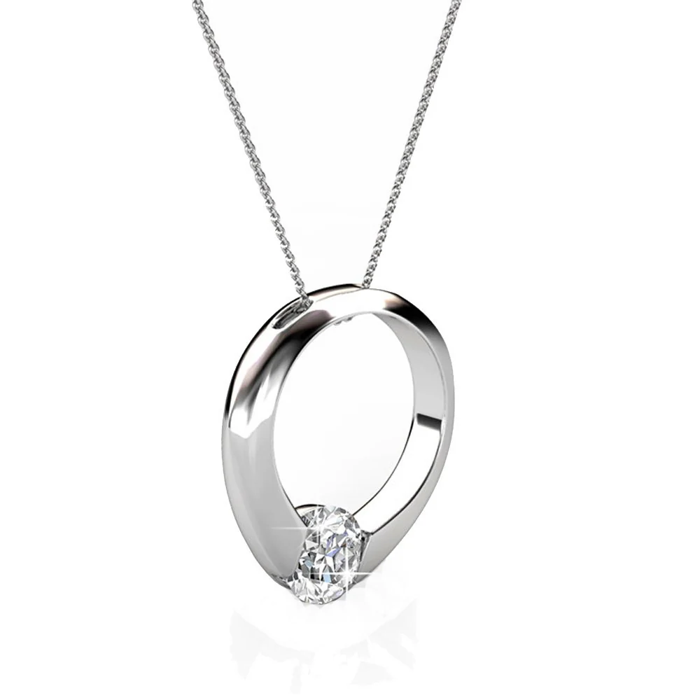 Dahlia 18k White Gold Plated 13mm Hoop Necklace with Swarovski Crystal - Image 7