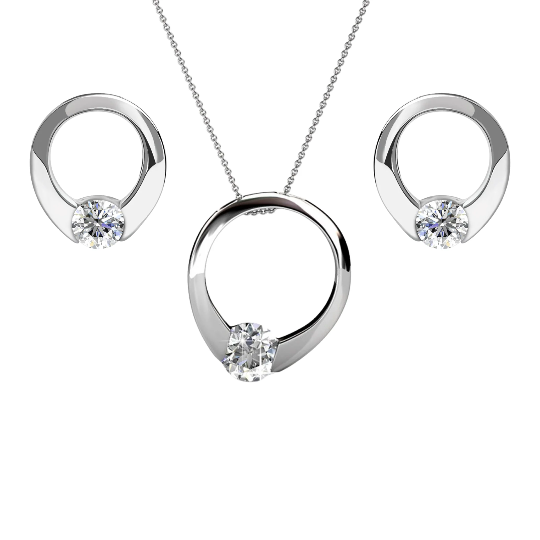 Dahlia 18k White Gold Plated Necklace and Earrings Jewelry Set with Swarovski Crystal