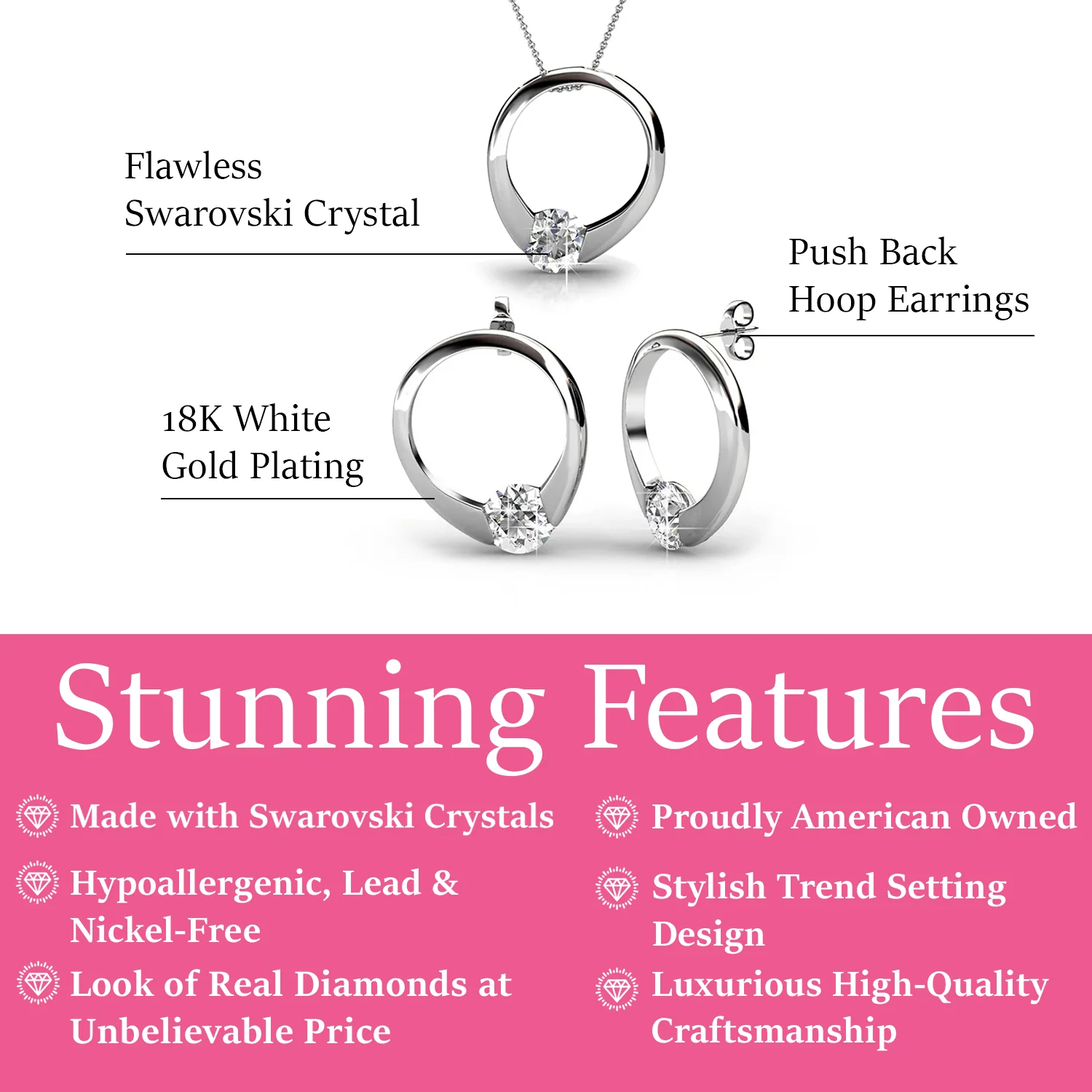 Dahlia 18k White Gold Plated Necklace and Earrings Jewelry Set with Swarovski Crystal - Image 3