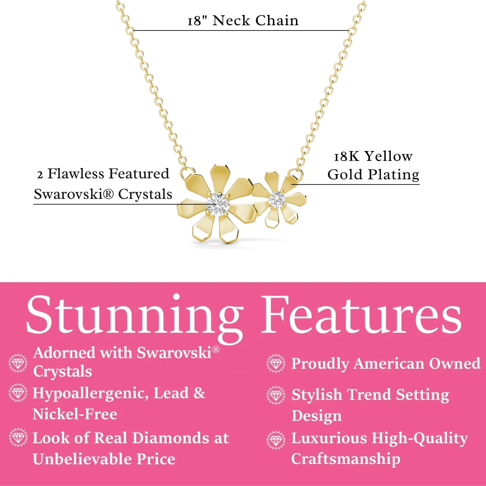 Daisy 18k White Gold Plated Flower Necklace with Swarovski Crystals - Image 10