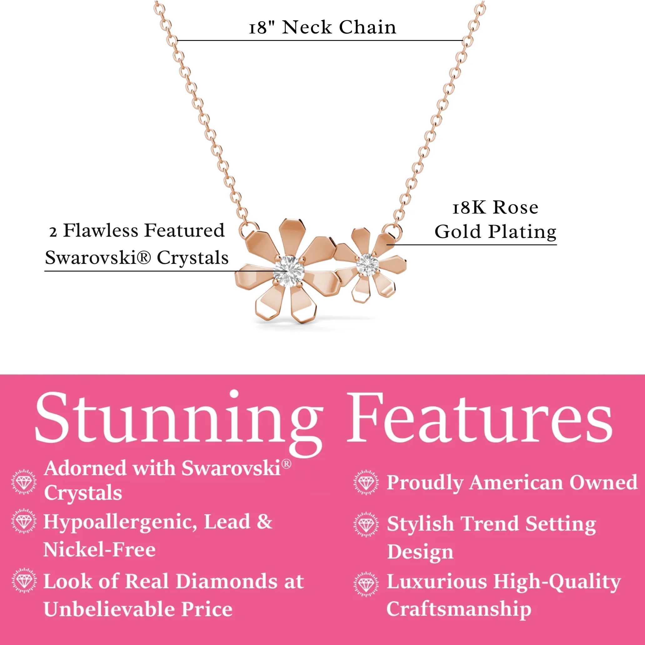 Daisy 18k White Gold Plated Flower Necklace with Swarovski Crystals - Image 14