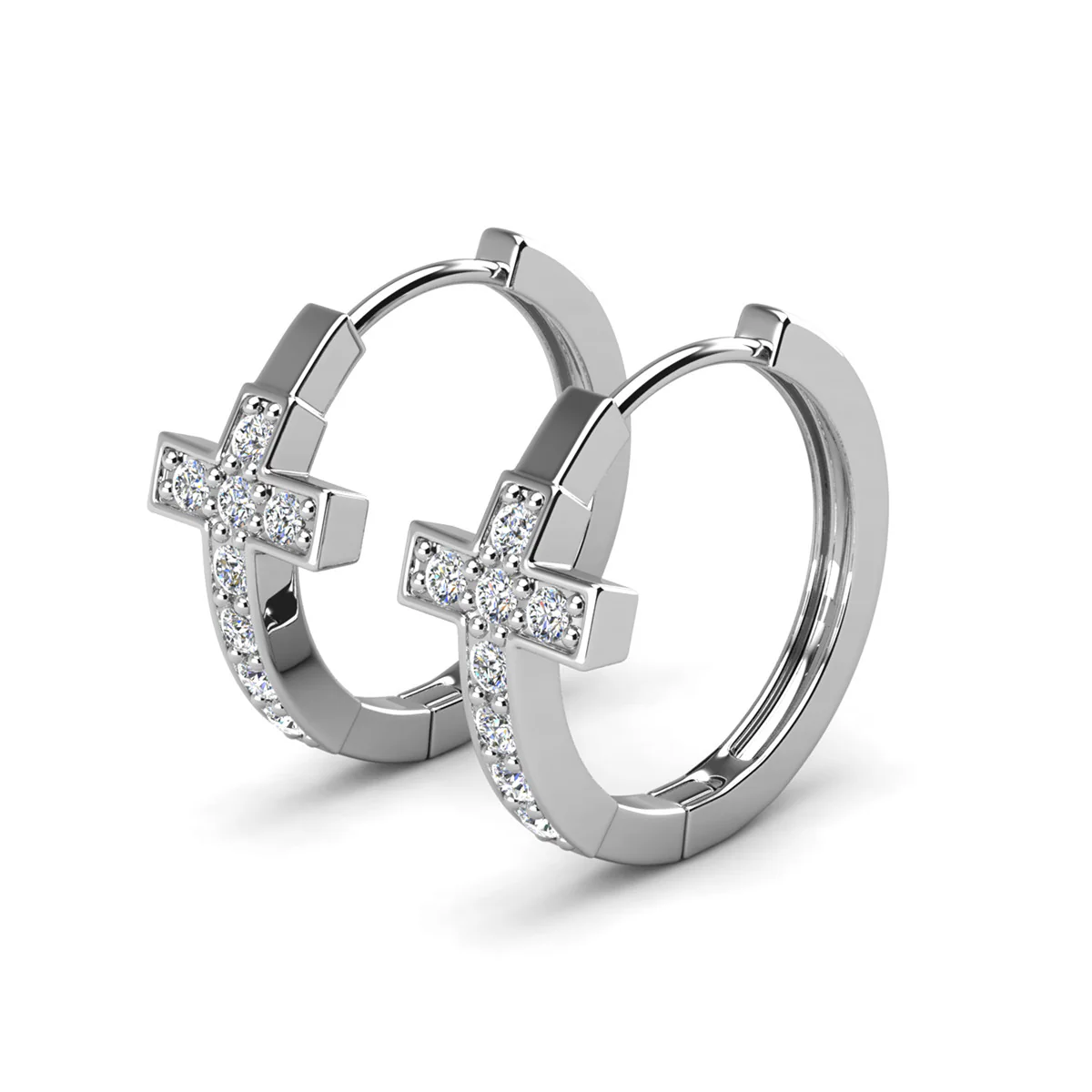 Danielle 18k White Gold Plated 18mm Hoop Cross Earrings with Swarovski Crystals - Image 8