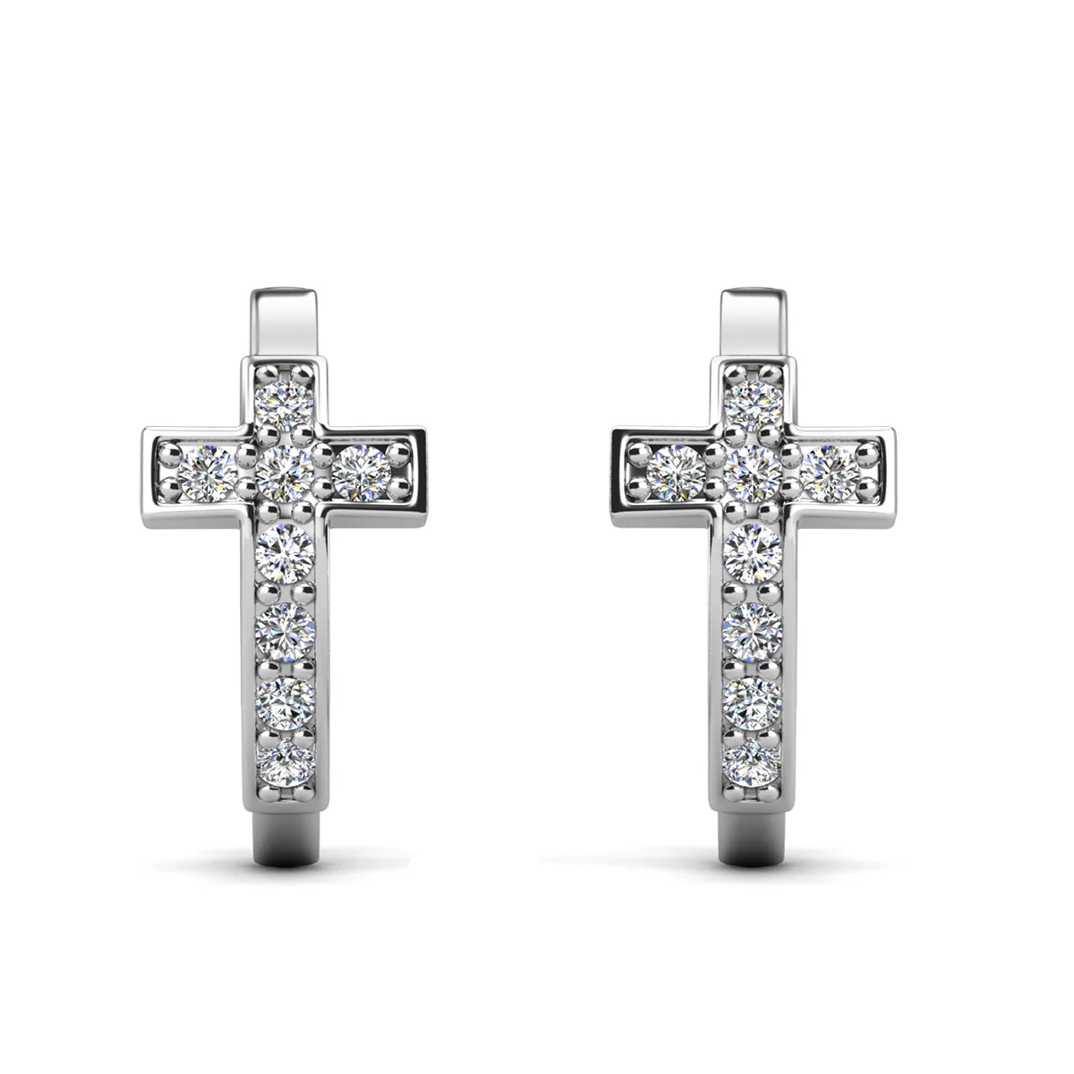 Danielle 18k White Gold Plated 18mm Hoop Cross Earrings with Swarovski Crystals - Image 9