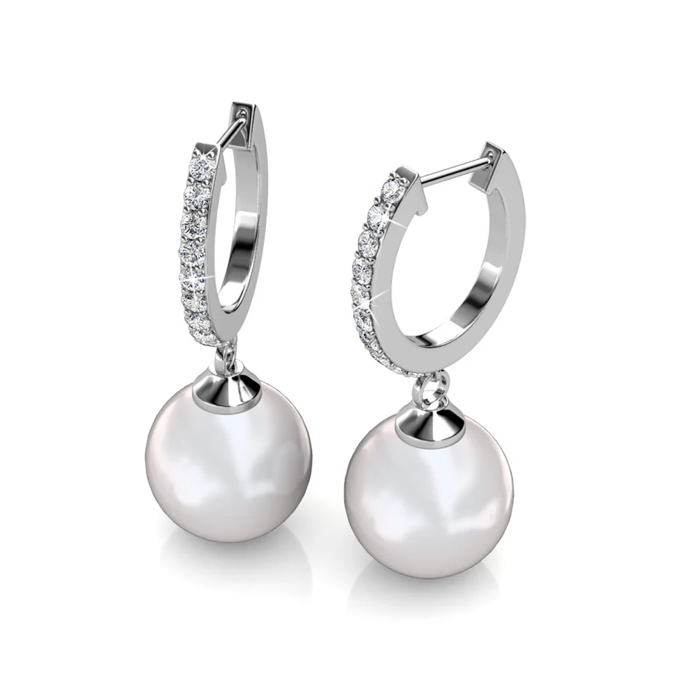 Daphne 18K White Gold Plated Pearl Dangle Earrings with Swarovski Crystals - Image 10