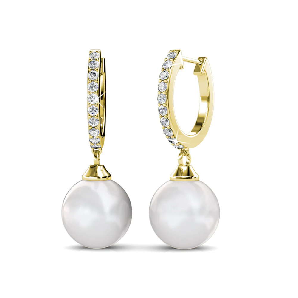 Daphne 18K White Gold Plated Pearl Dangle Earrings with Swarovski Crystals - Image 11