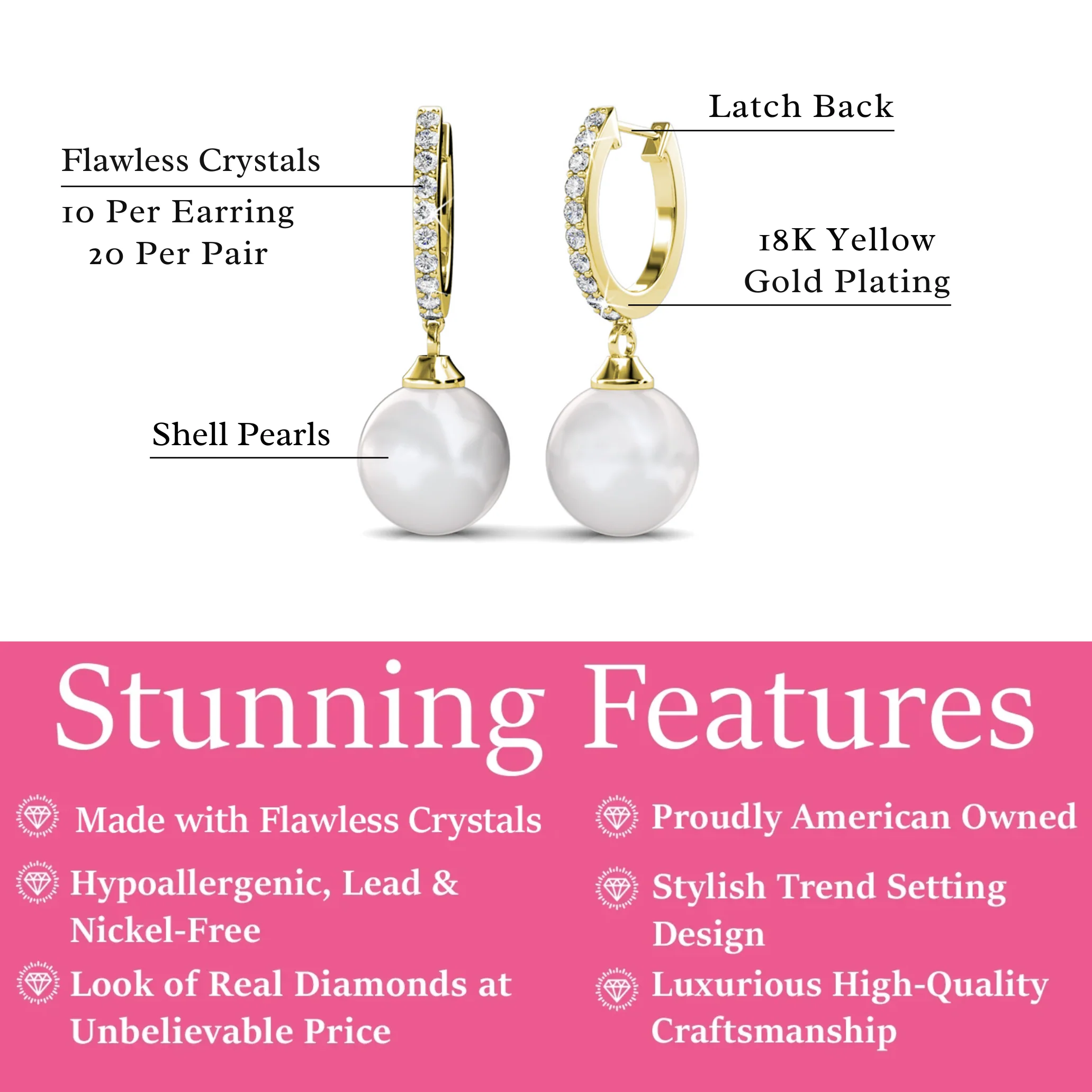 Daphne 18K White Gold Plated Pearl Dangle Earrings with Swarovski Crystals - Image 12