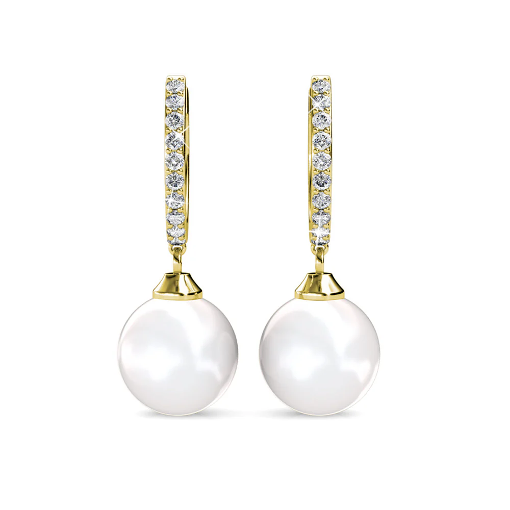 Daphne 18K White Gold Plated Pearl Dangle Earrings with Swarovski Crystals - Image 13