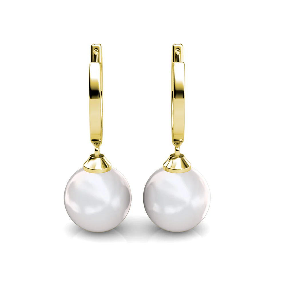 Daphne 18K White Gold Plated Pearl Dangle Earrings with Swarovski Crystals - Image 14