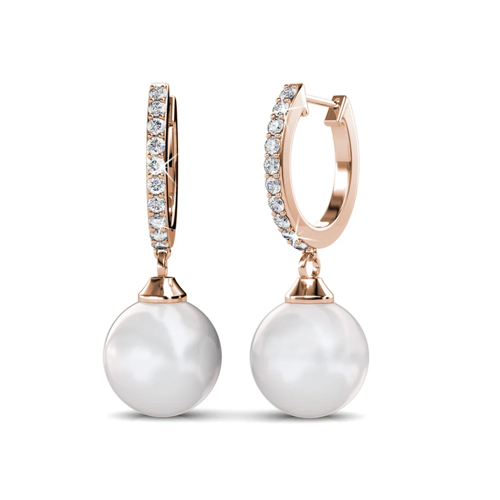 Daphne 18K White Gold Plated Pearl Dangle Earrings with Swarovski Crystals - Image 16