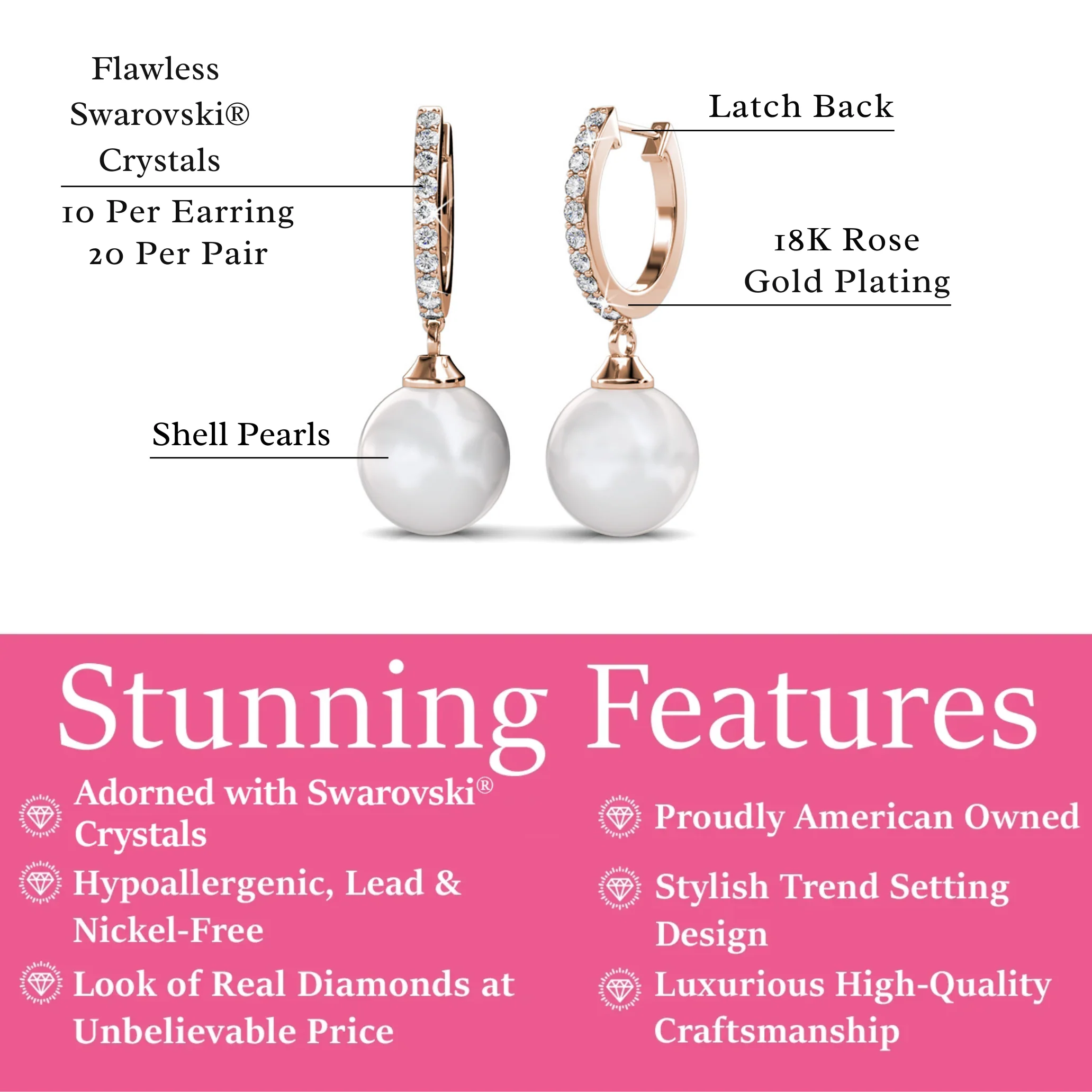 Daphne 18K White Gold Plated Pearl Dangle Earrings with Swarovski Crystals - Image 17