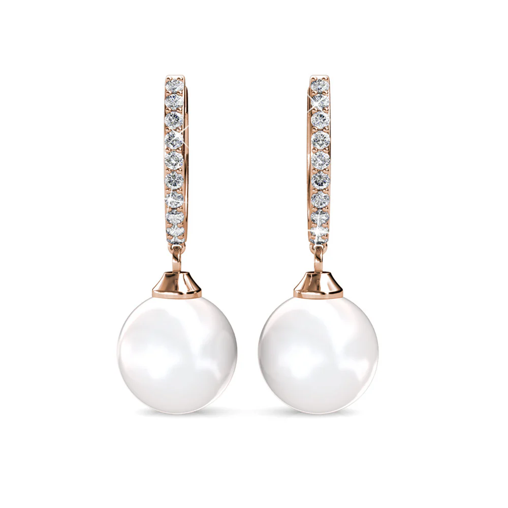 Daphne 18K White Gold Plated Pearl Dangle Earrings with Swarovski Crystals - Image 18