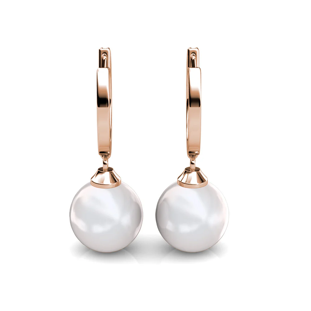 Daphne 18K White Gold Plated Pearl Dangle Earrings with Swarovski Crystals - Image 19