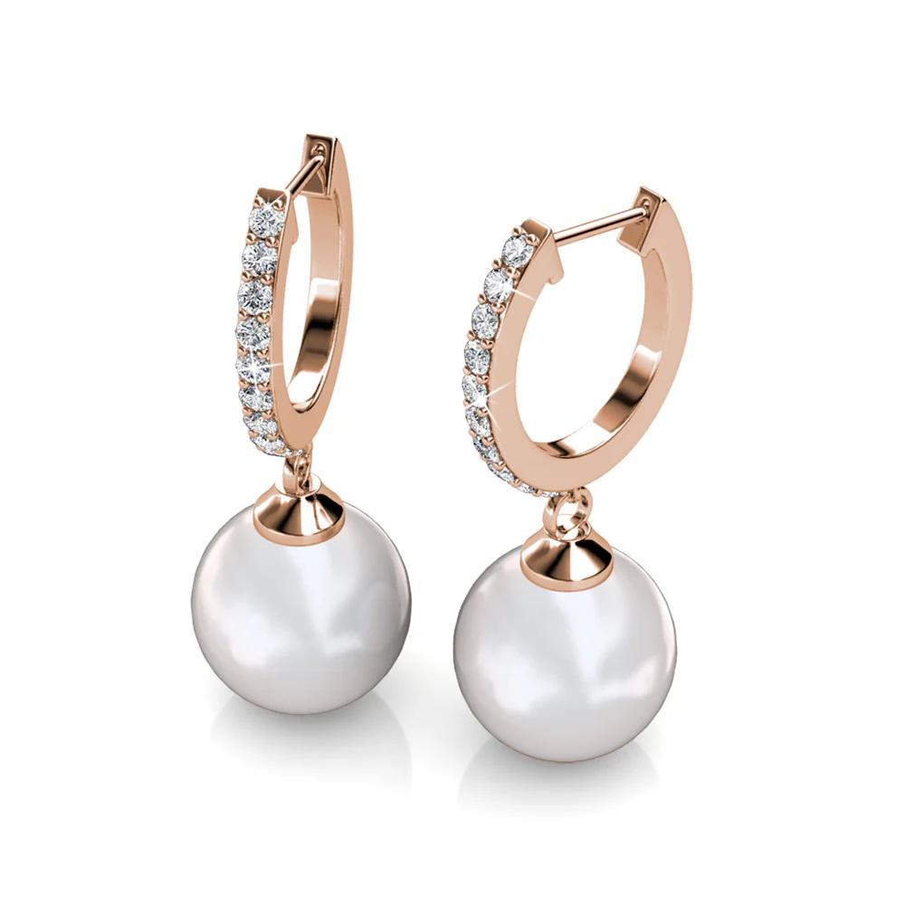Daphne 18K White Gold Plated Pearl Dangle Earrings with Swarovski Crystals - Image 20