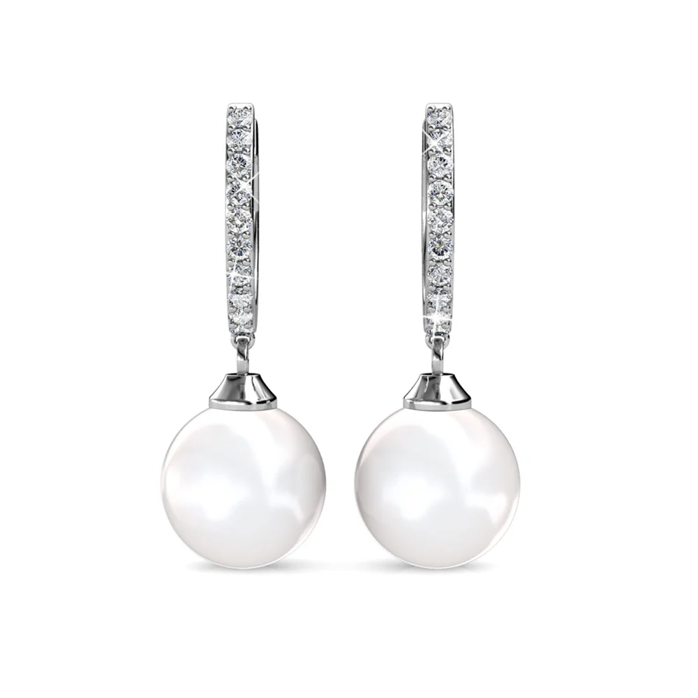 Daphne 18K White Gold Plated Pearl Dangle Earrings with Swarovski Crystals - Image 8