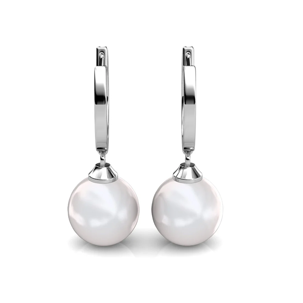 Daphne 18K White Gold Plated Pearl Dangle Earrings with Swarovski Crystals - Image 9