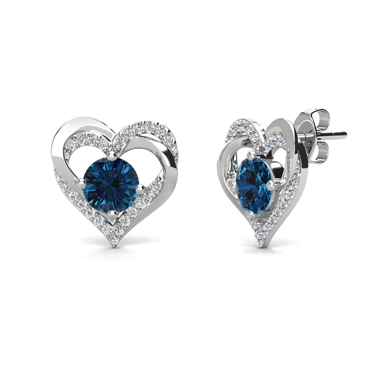 Forever December Birthstone Diamond 18k White Gold Plated Silver Double Heart Earrings with Swarovski Crystals - Image 4