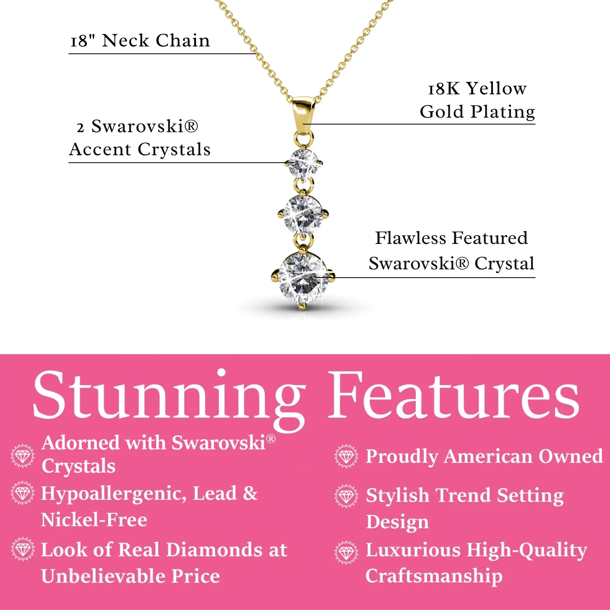 Delilah 18k White Gold Plated Drop Pendant Necklace with Swarovski Crystals - Image 10