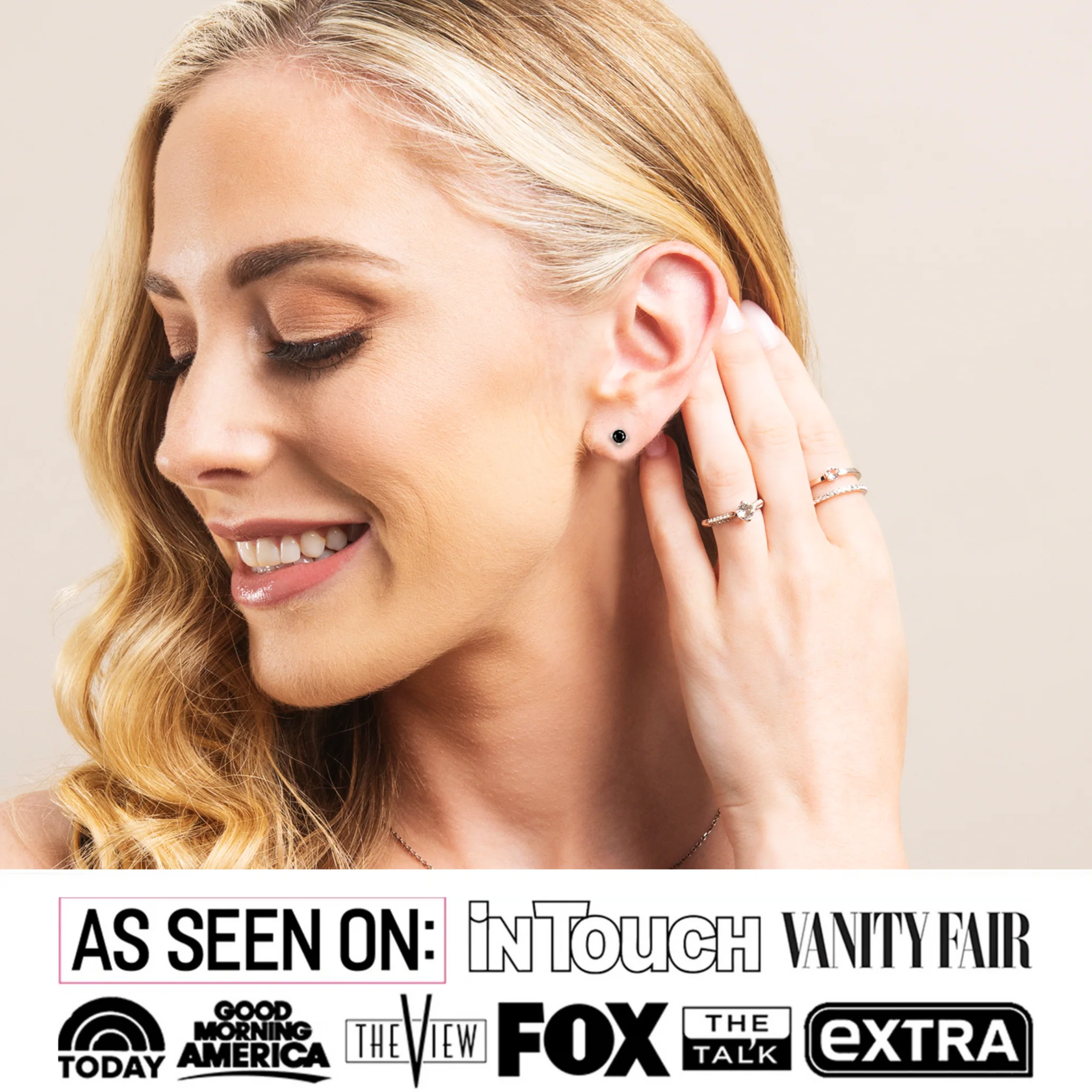 Dina 18k White Gold Plated Stud Earrings with Black Gemstone - Image 2