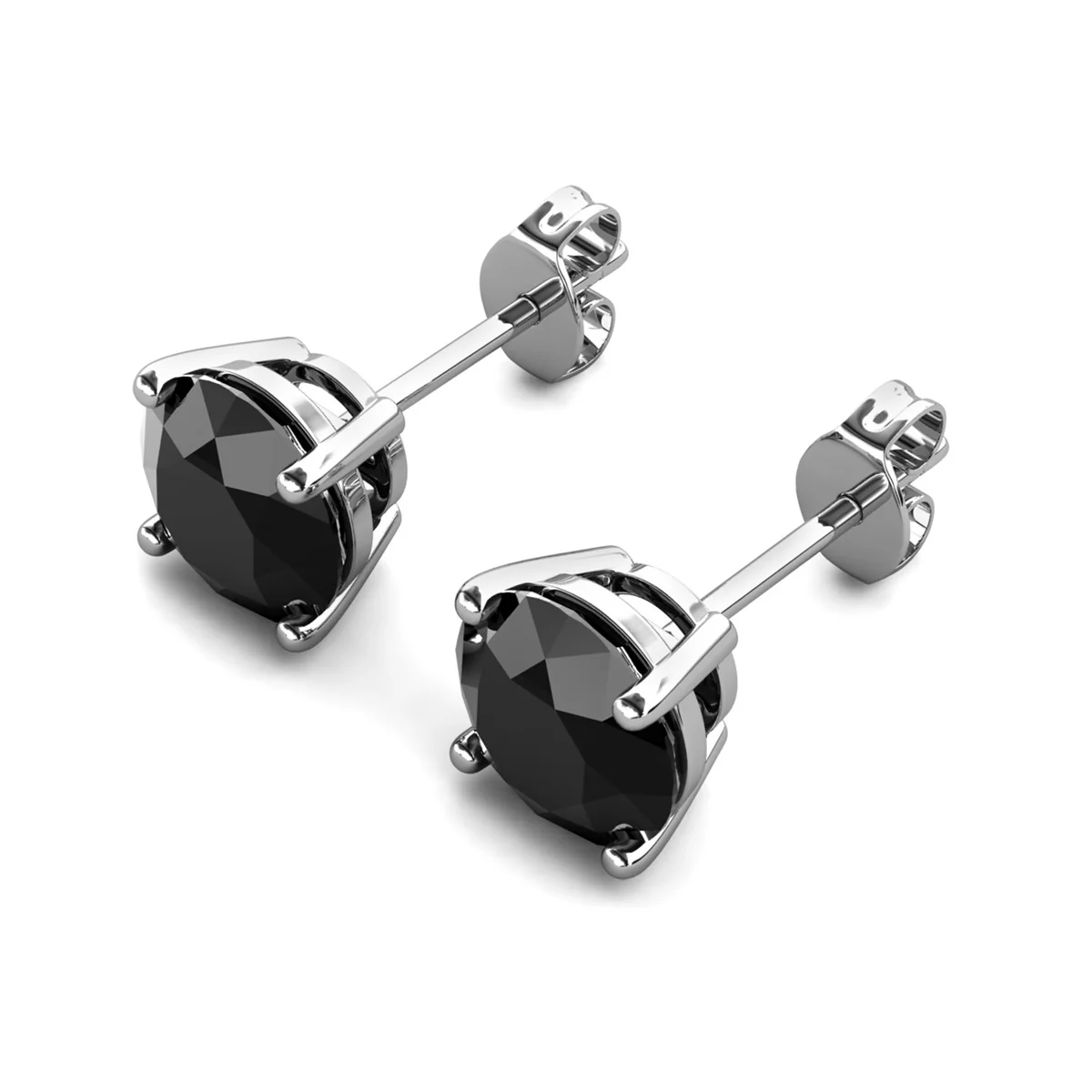 Dina 18k White Gold Plated Stud Earrings with Black Gemstone - Image 7
