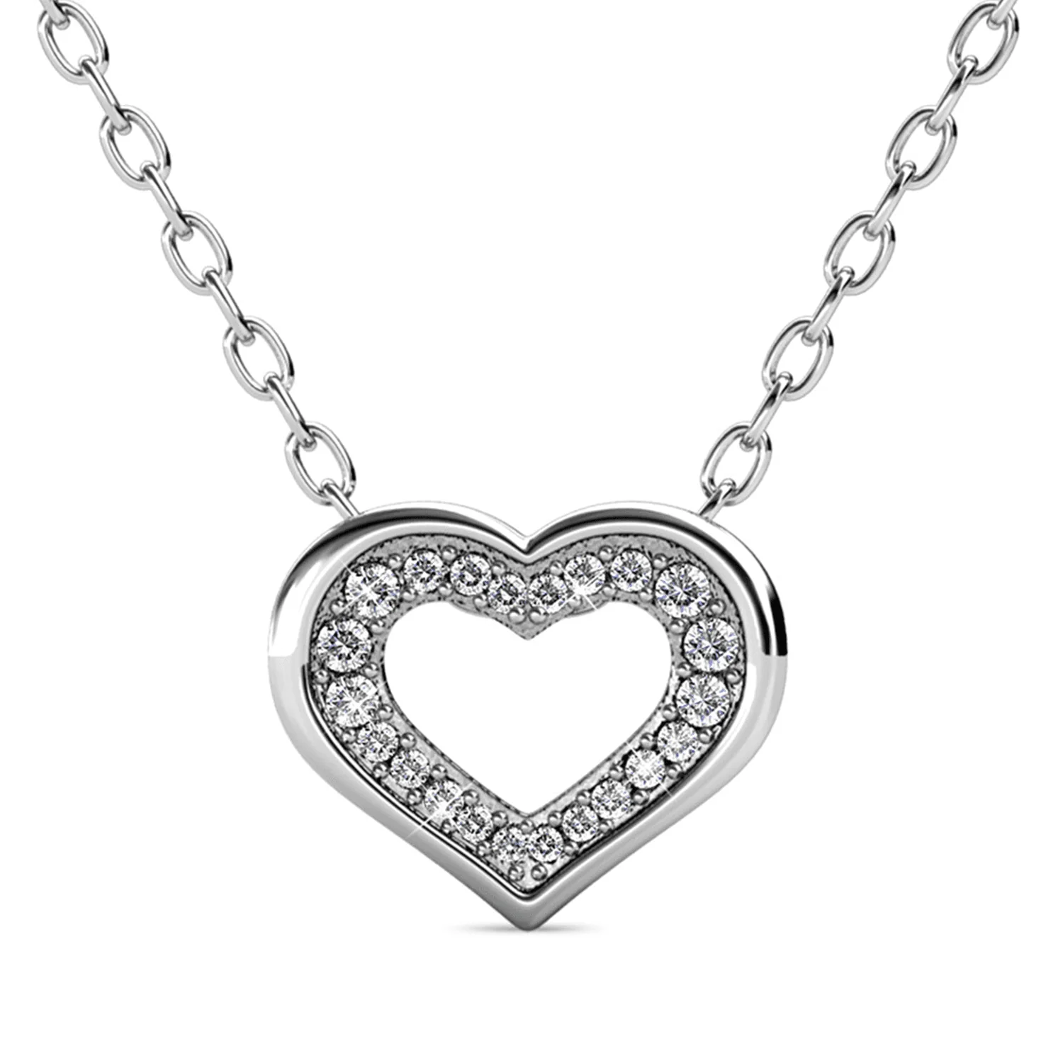 Dominique 18k White Gold Plated Silver Heart Necklace and Earring Set with Swarovski Crystals - Image 8