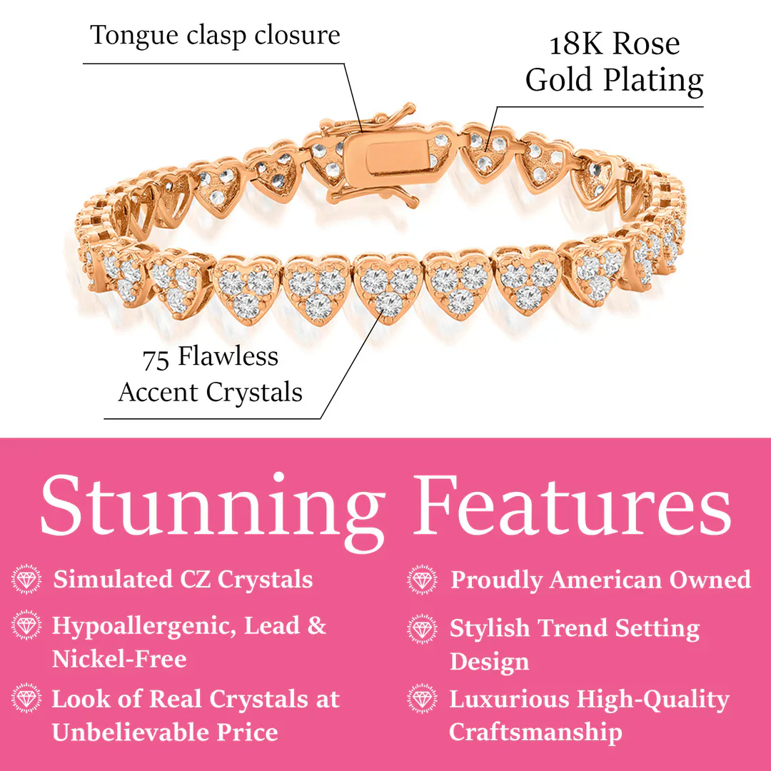 Donna 18k White Gold Plated Silver Heart Bracelet with Simulated Diamond Crystals - Image 10