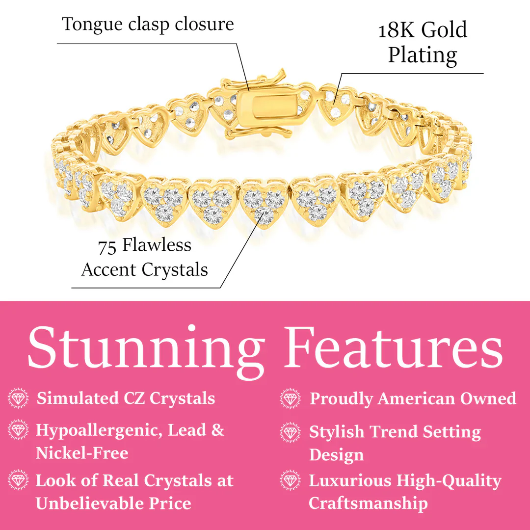 Donna 18k White Gold Plated Silver Heart Bracelet with Simulated Diamond Crystals - Image 8