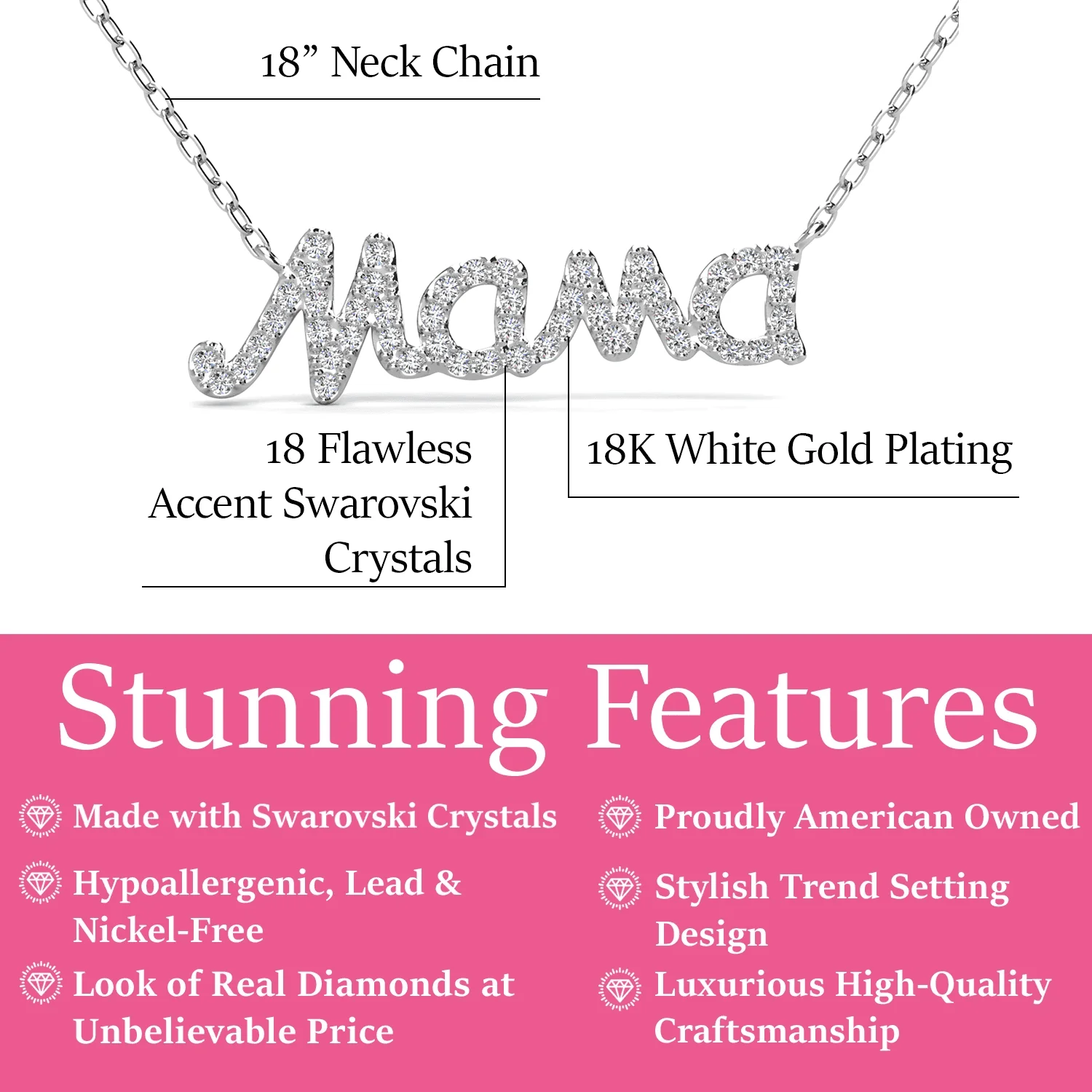 Dorothy 18k White Gold Plated Mama Necklace with Swarovski Crystals & Heartfelt Message for Mom - Image 4