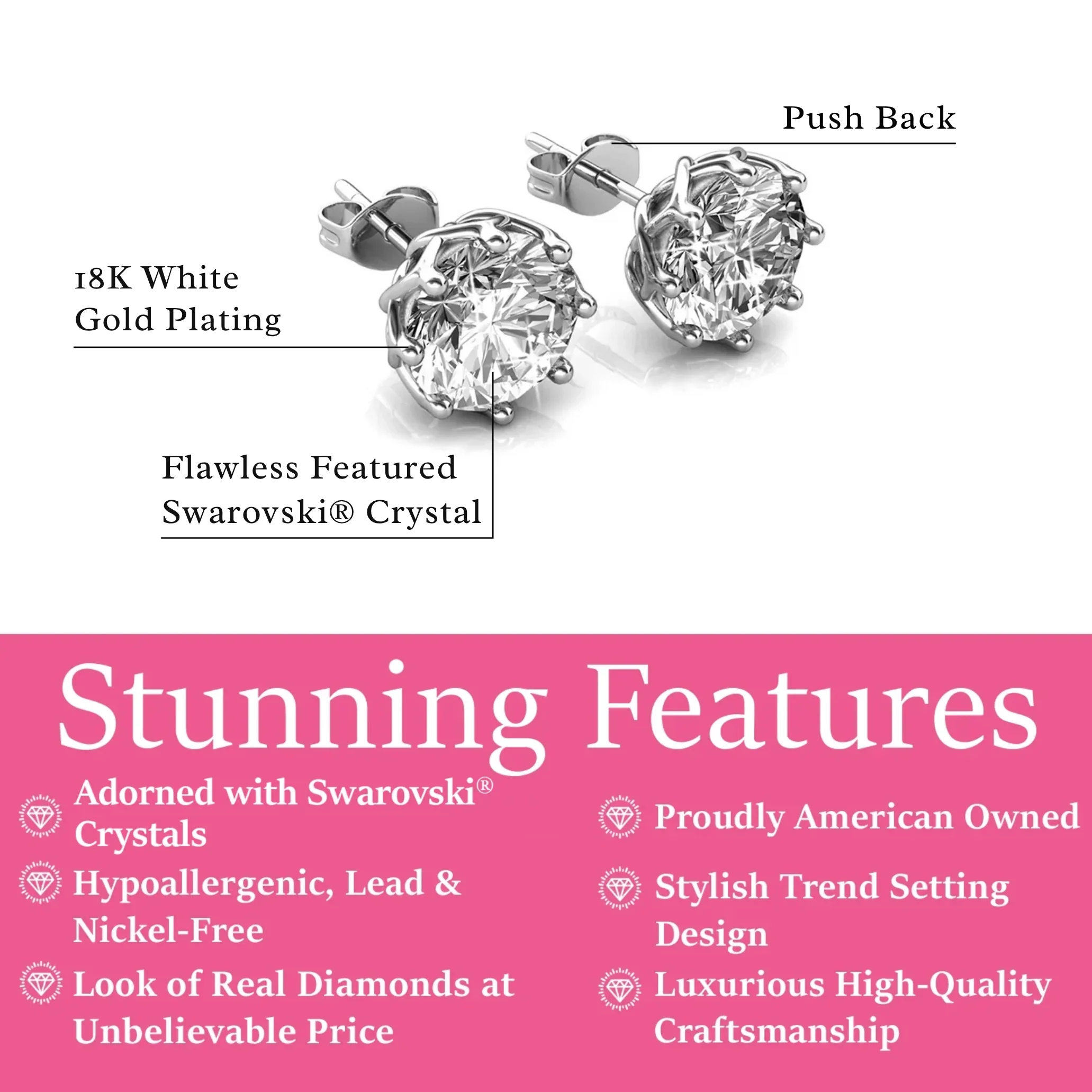 Eden 18k White Gold Plated Crystal Stud Earrings with Swarovski Crystals - Image 3