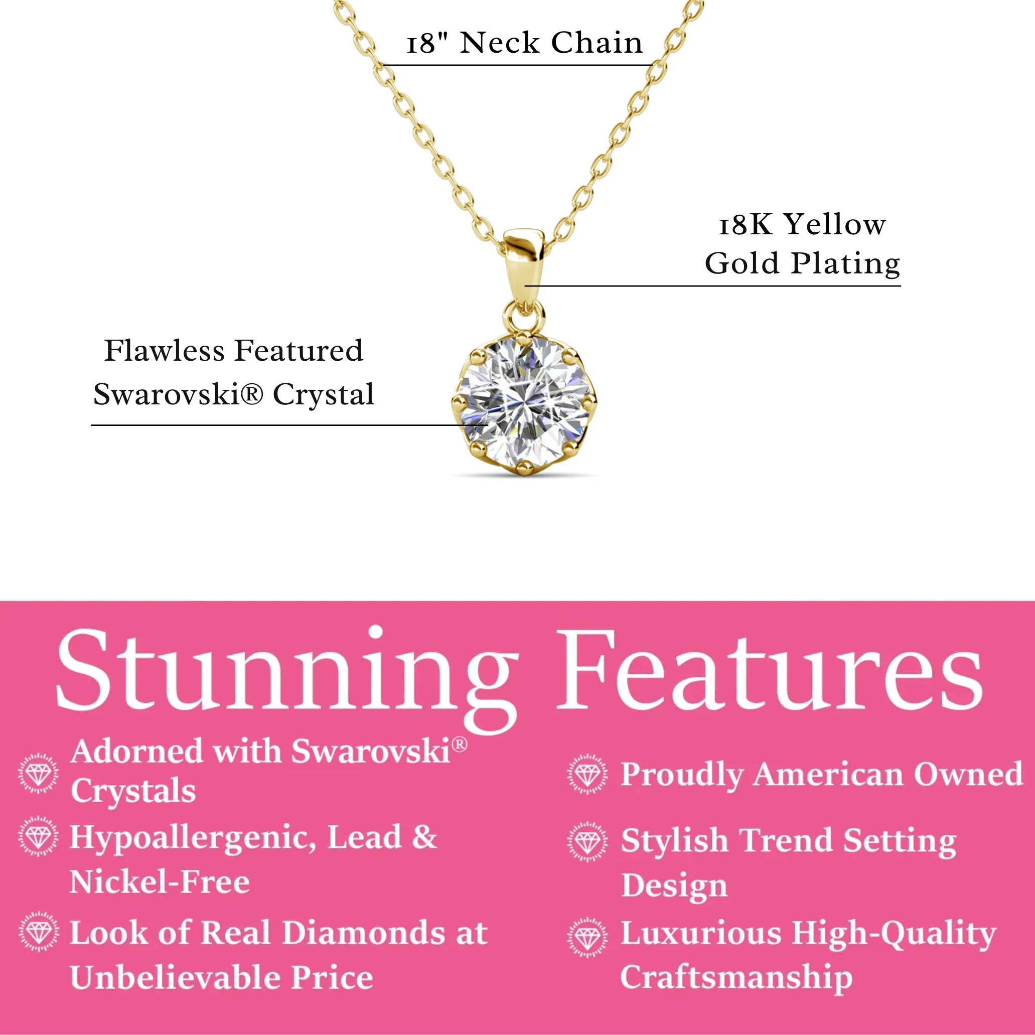 Eden 18k White Gold Plated Pendant Necklace with Solitaire Round Cut Swarovski Crystal - Image 10