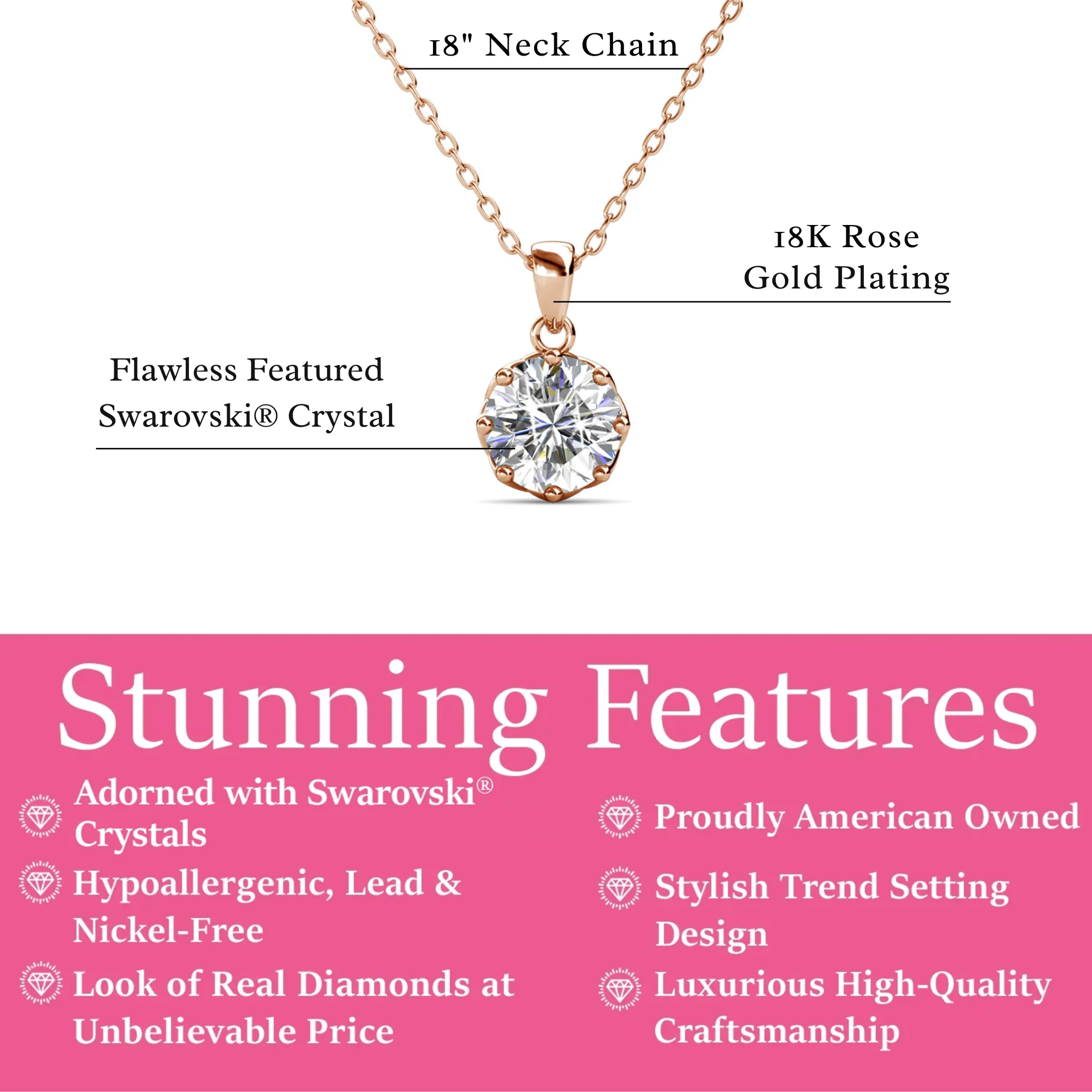 Eden 18k White Gold Plated Pendant Necklace with Solitaire Round Cut Swarovski Crystal - Image 14